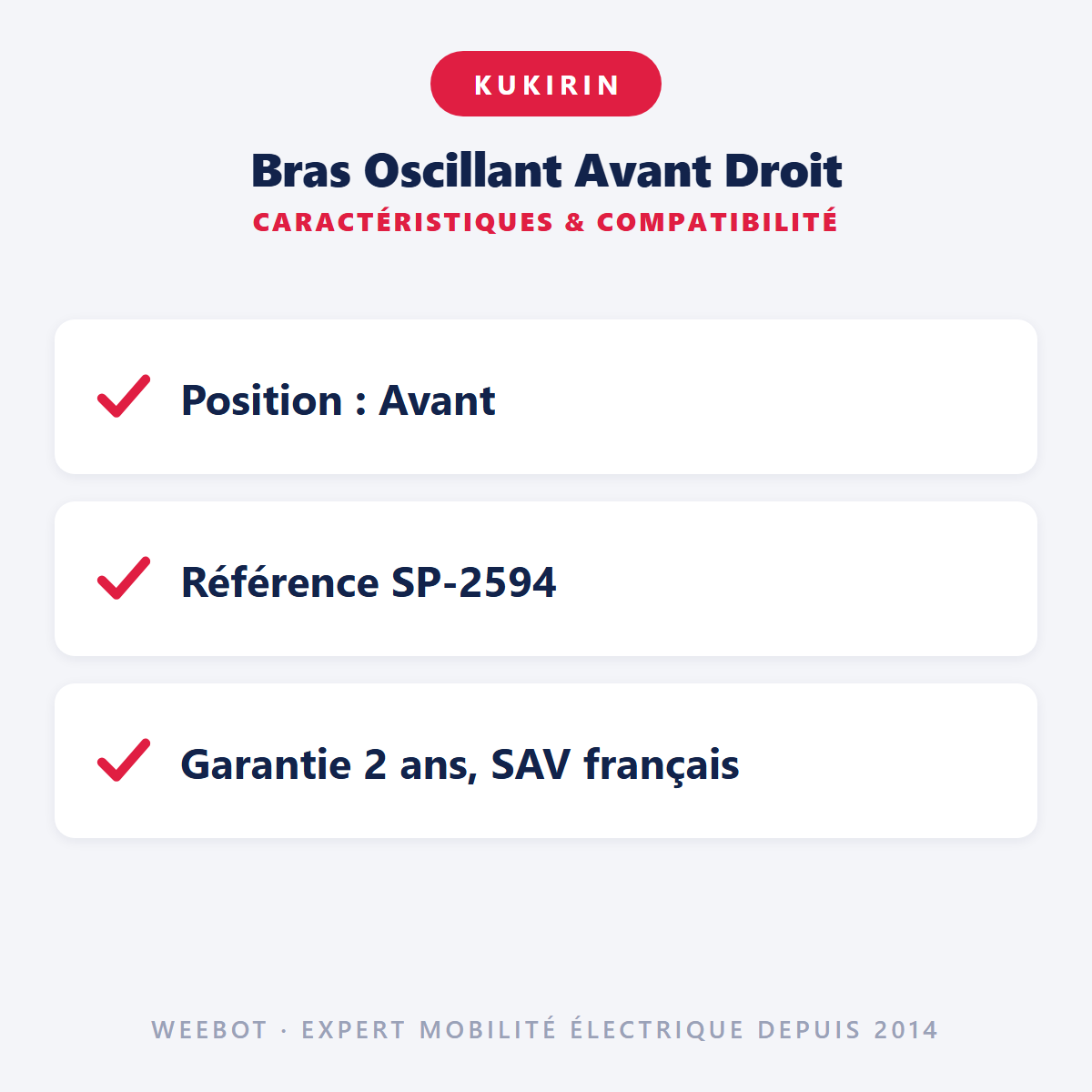 Bras Oscillant Avant Droit : caractéristiques et compatibilité
