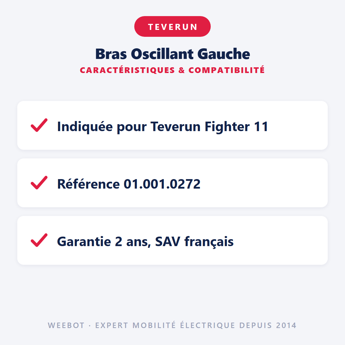 Bras Oscillant Gauche pour Trottinette Electrique Teverun Fighter 11 et Supreme - Weebot