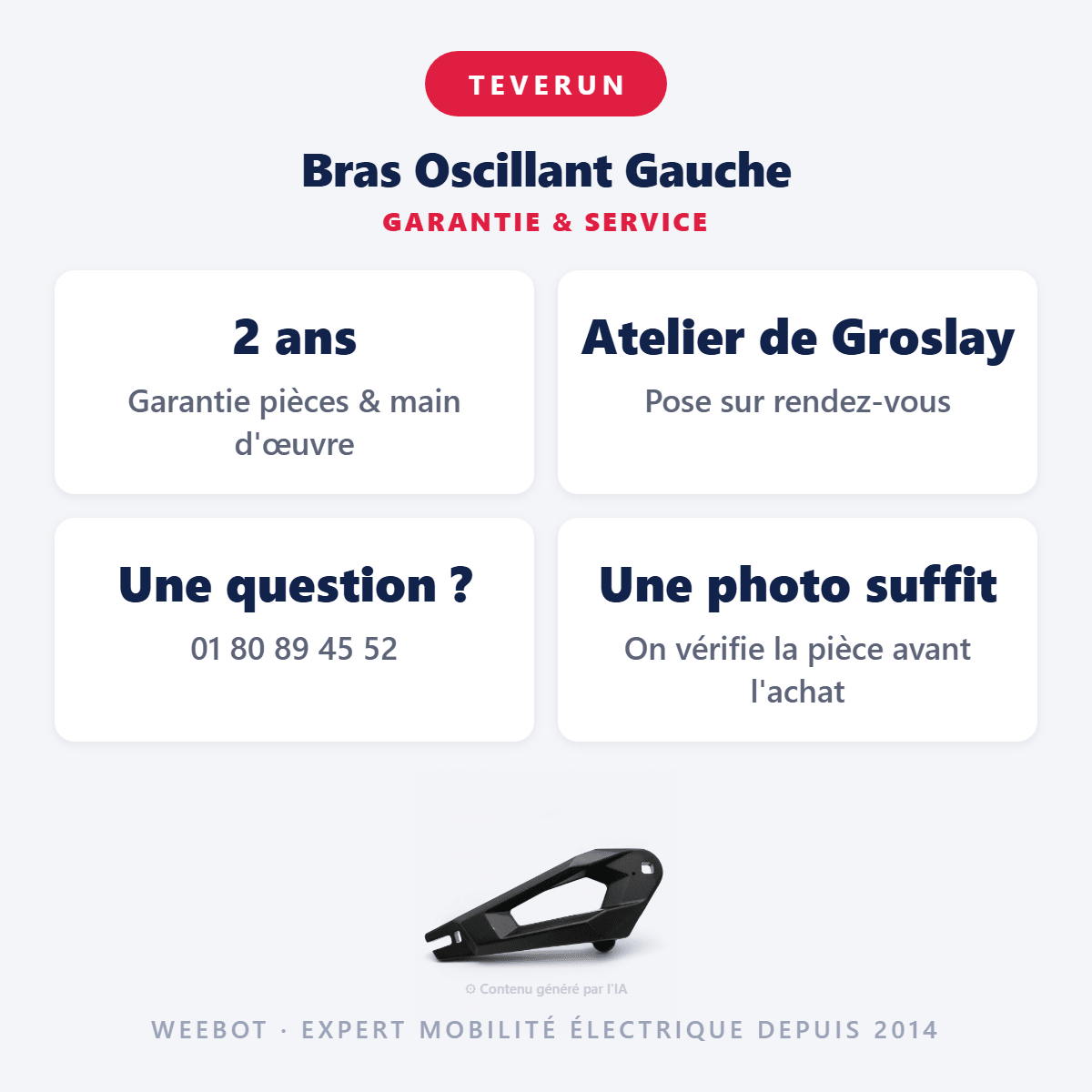 Bras Oscillant Gauche pour Trottinette Electrique Teverun Fighter 11 et Supreme - Weebot