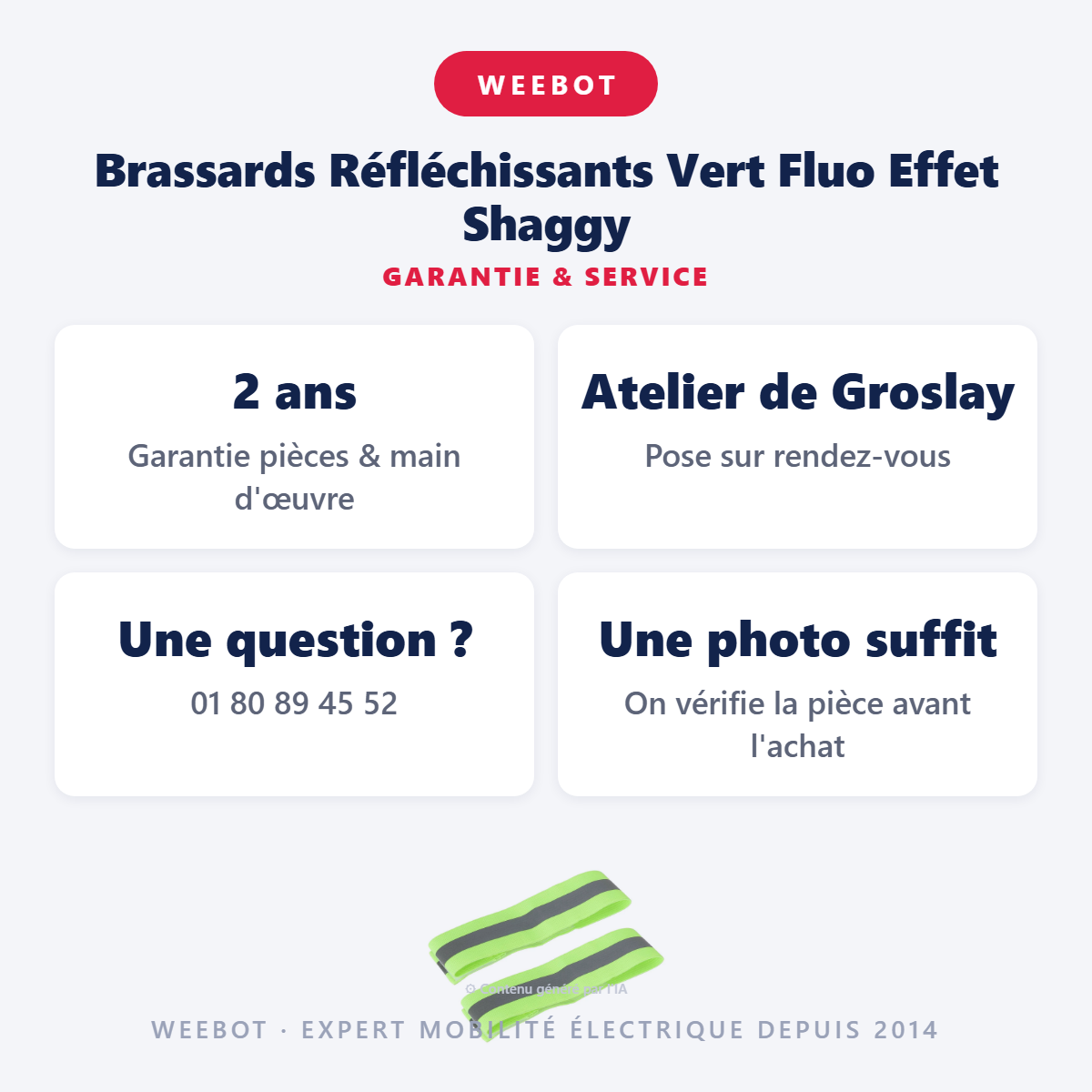 Brassards Réfléchissants Vert Fluo Effet Shaggy : garantie 2 ans et service après-vente