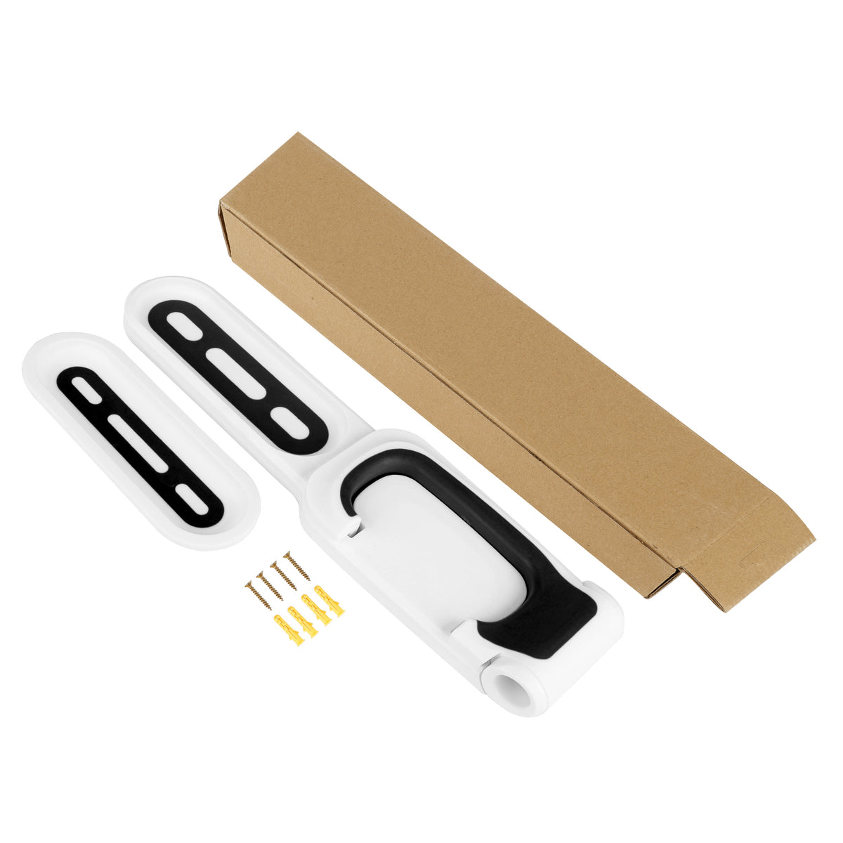 Support mural d'accrochage blanc et noir pour vélo et trottinette électrique avec vis de fixation