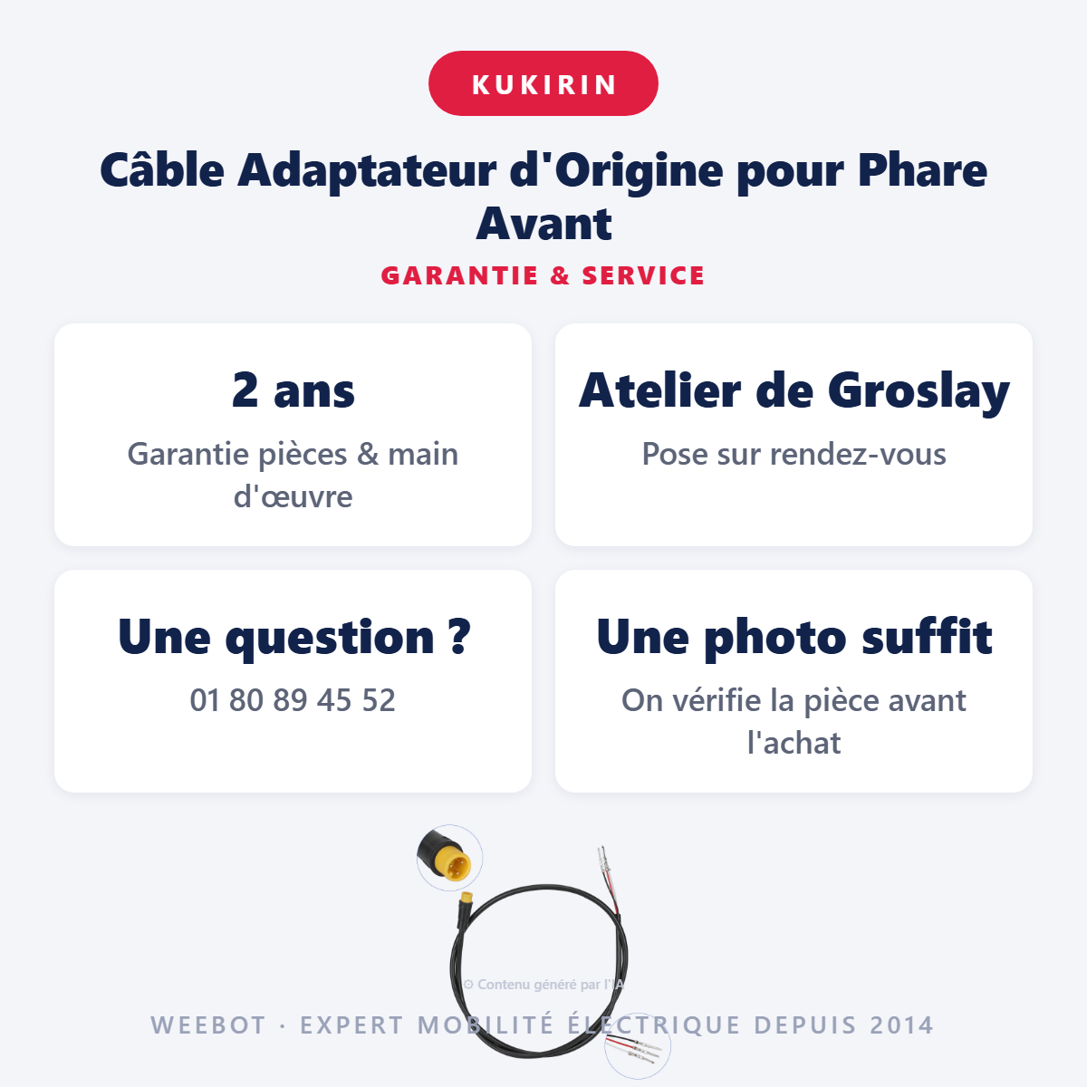 Câble Adaptateur d'Origine pour Phare Avant : garantie 2 ans et service après-vente
