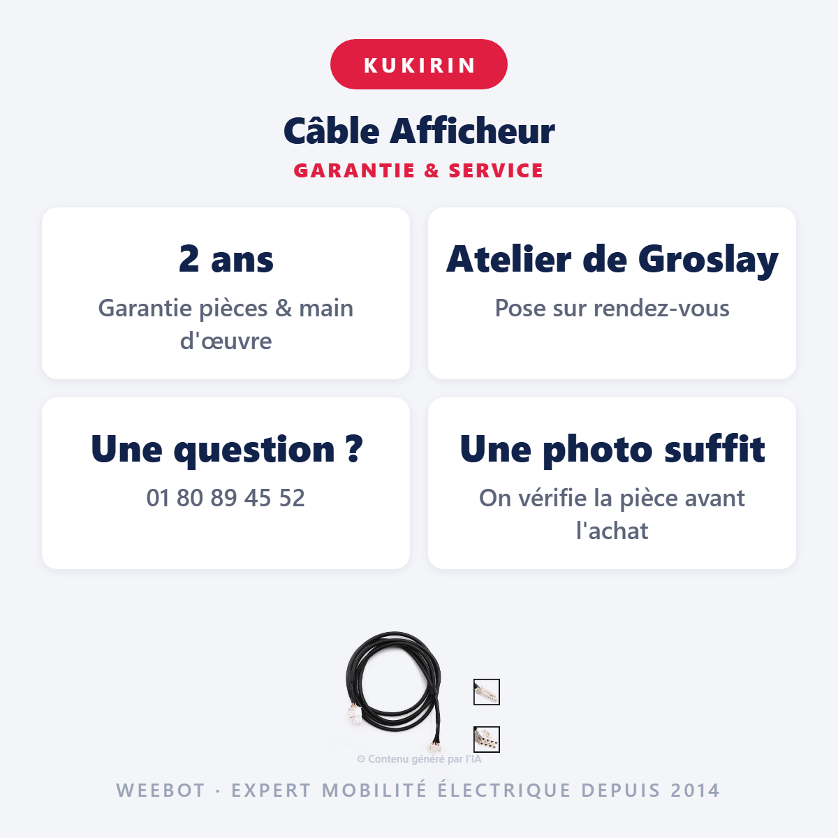Câble Afficheur pour Trottinette Électrique Kukirin G2/G4 - Weebot