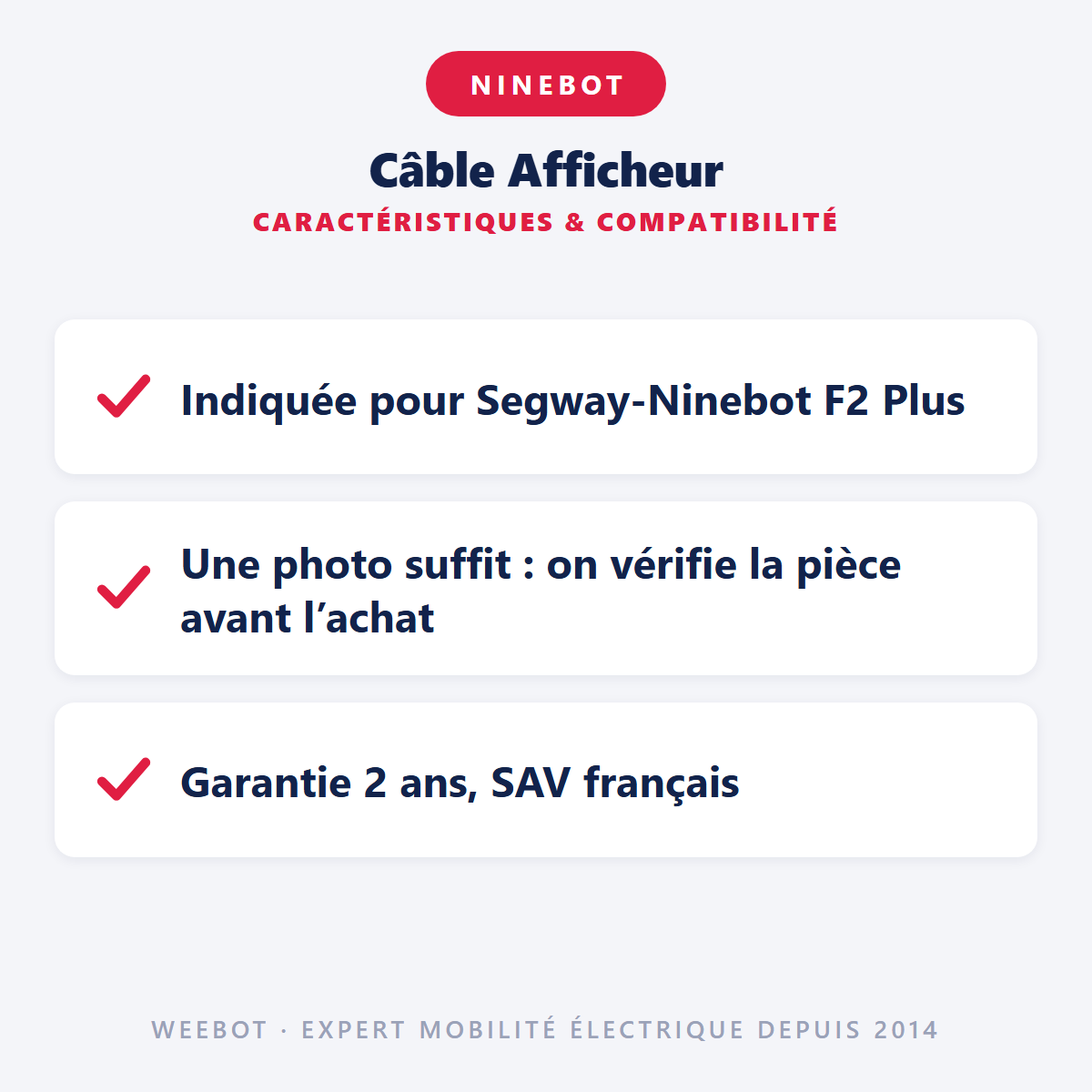 Câble Afficheur pour Trottinette Électrique Ninebot Segway F2 / F2 Plus - Weebot