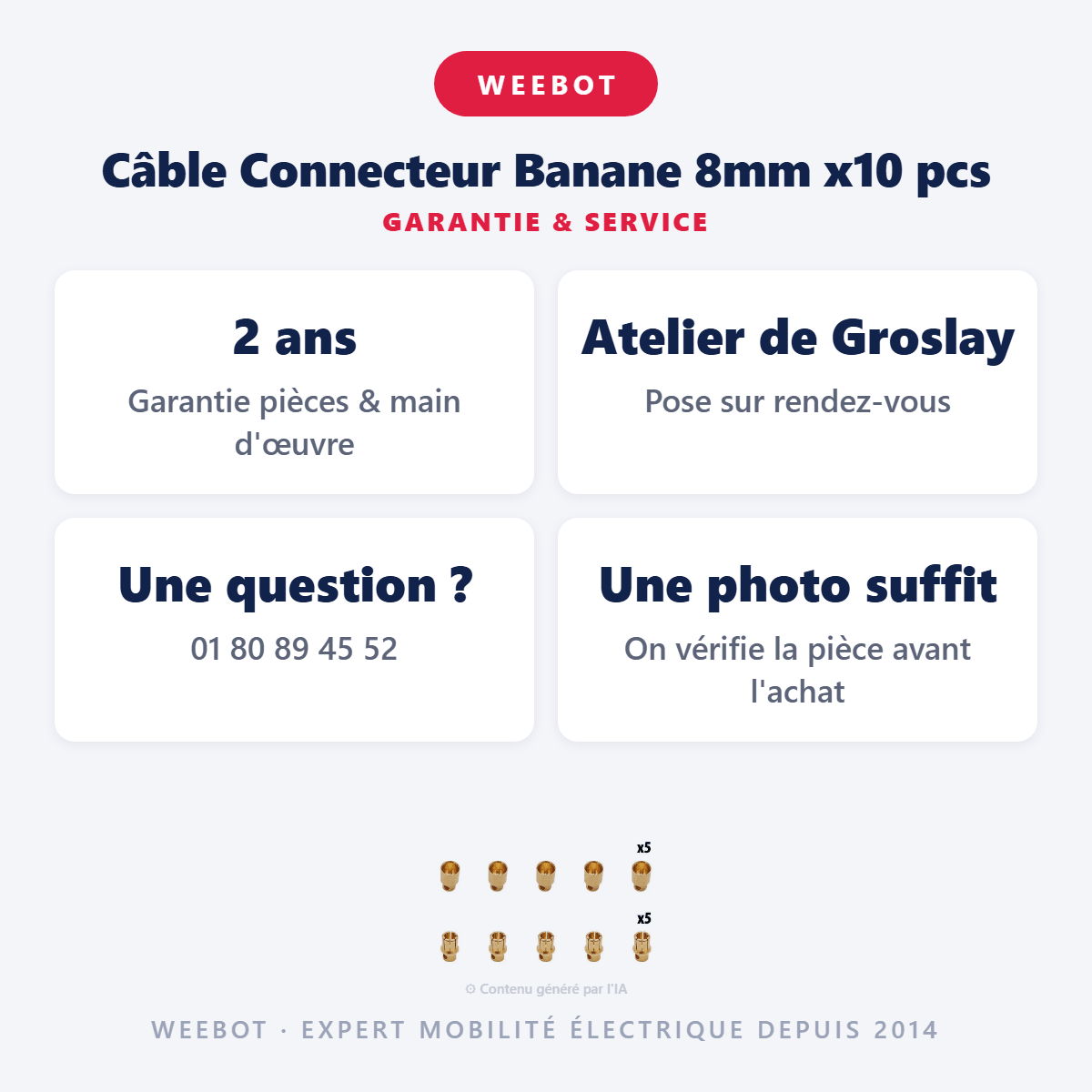 Câble Connecteur Banane 8mm x10 pcs (5 Male + 5 Femelles) pour Trottinette Électrique - Weebot