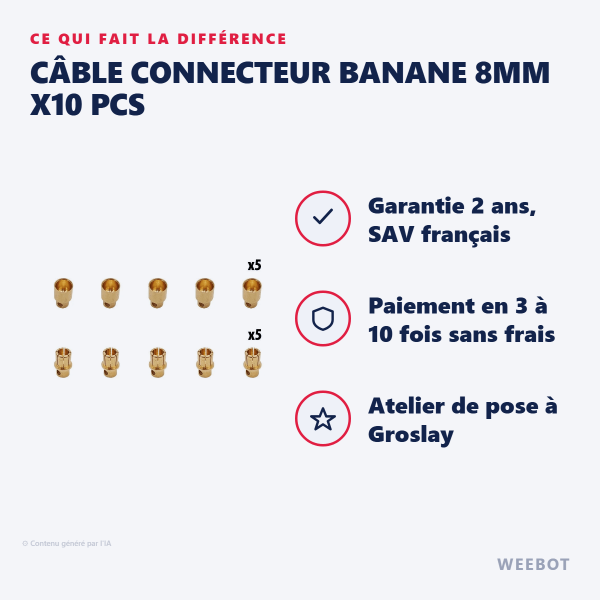 Câble Connecteur Banane 8mm x10 pcs (5 Male + 5 Femelles) pour Trottinette Électrique - Weebot