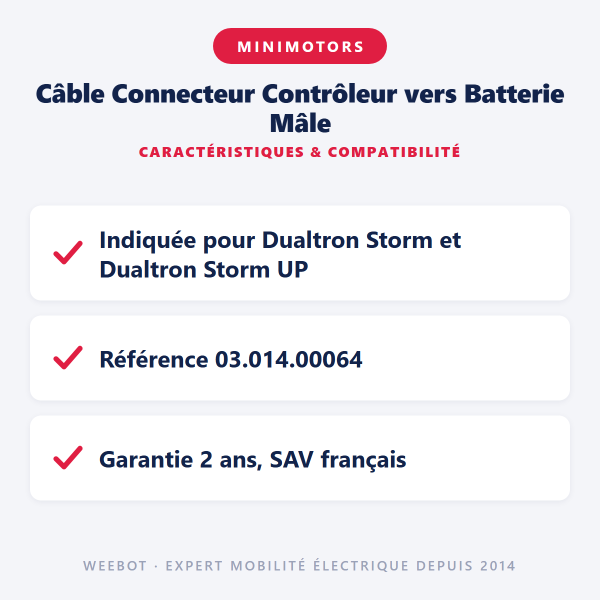 Câble Connecteur Contrôleur vers Batterie Mâle : caractéristiques et compatibilité