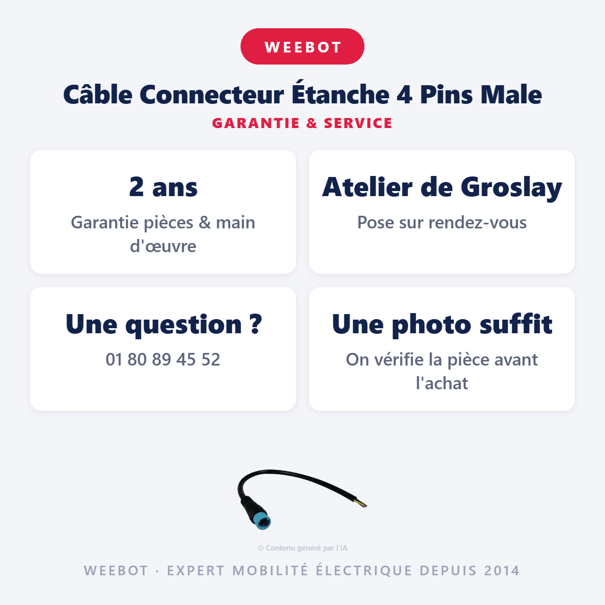 Câble Connecteur Étanche 4 Pins Male pour Trottinette Électrique - Weebot