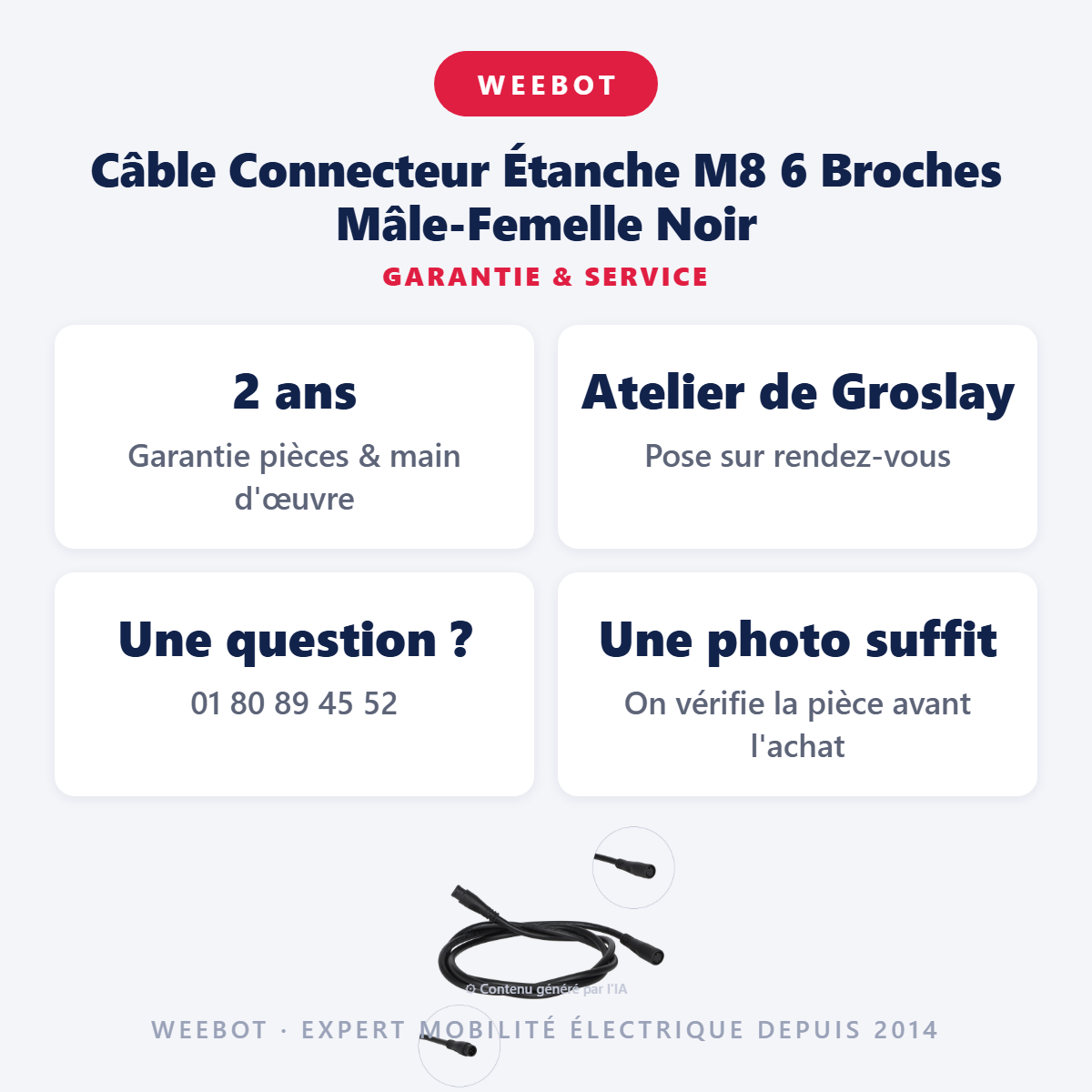 Câble Connecteur Étanche M8 6 Broches Mâle-Femelle Noir : garantie 2 ans et service après-vente