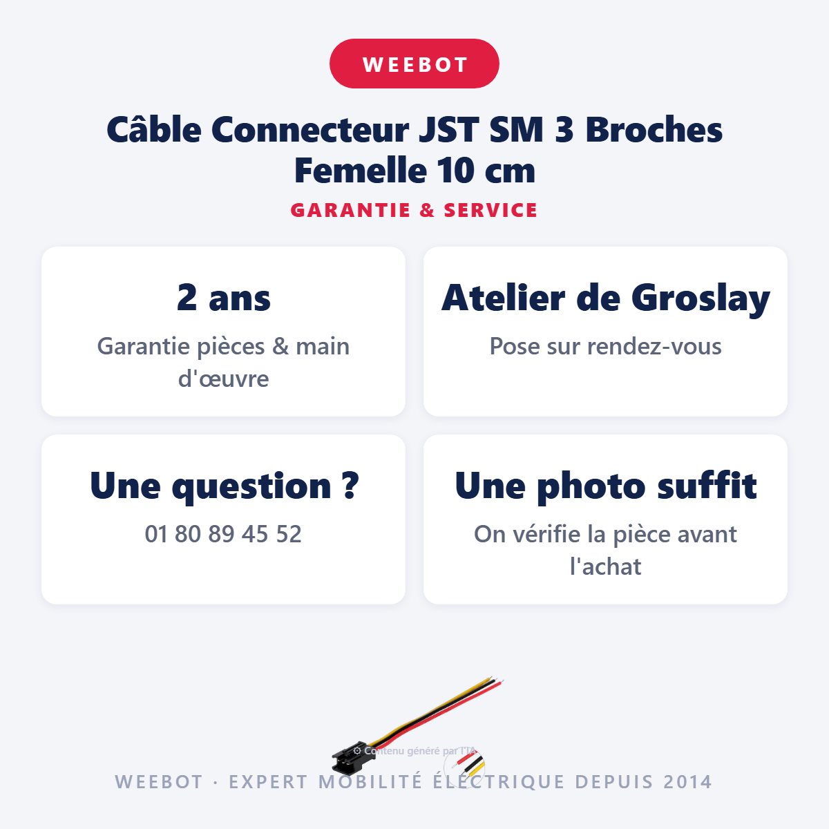 Câble Connecteur JST SM 3 Broches Femelle 10 cm : garantie 2 ans et service après-vente