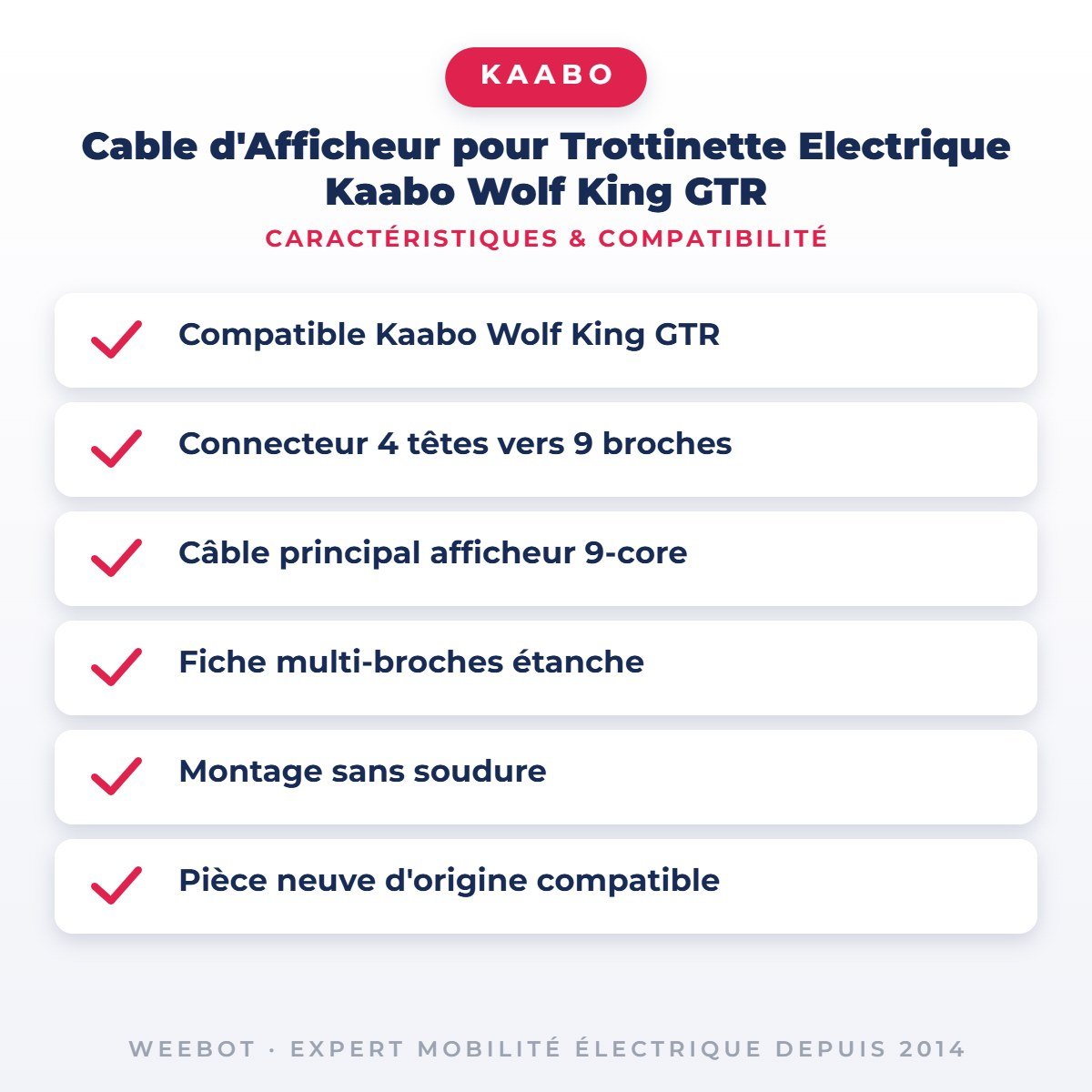 Cable d'Afficheur pour Trottinette Electrique Kaabo Wolf King GTR - Weebot