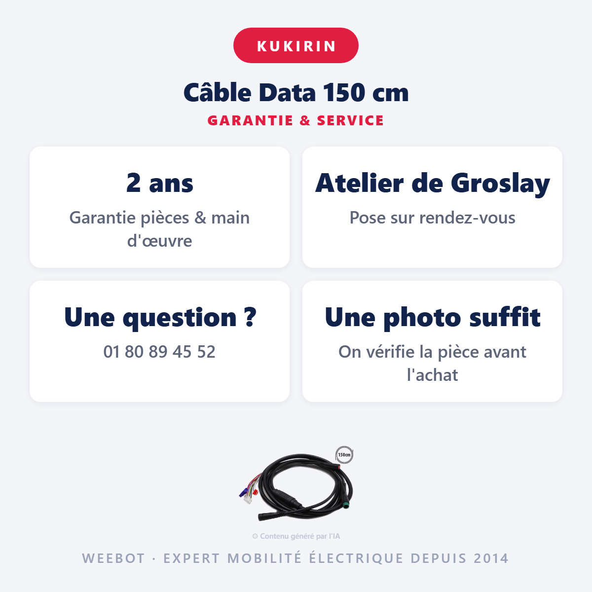 Câble Data 150 cm : garantie 2 ans et service après-vente