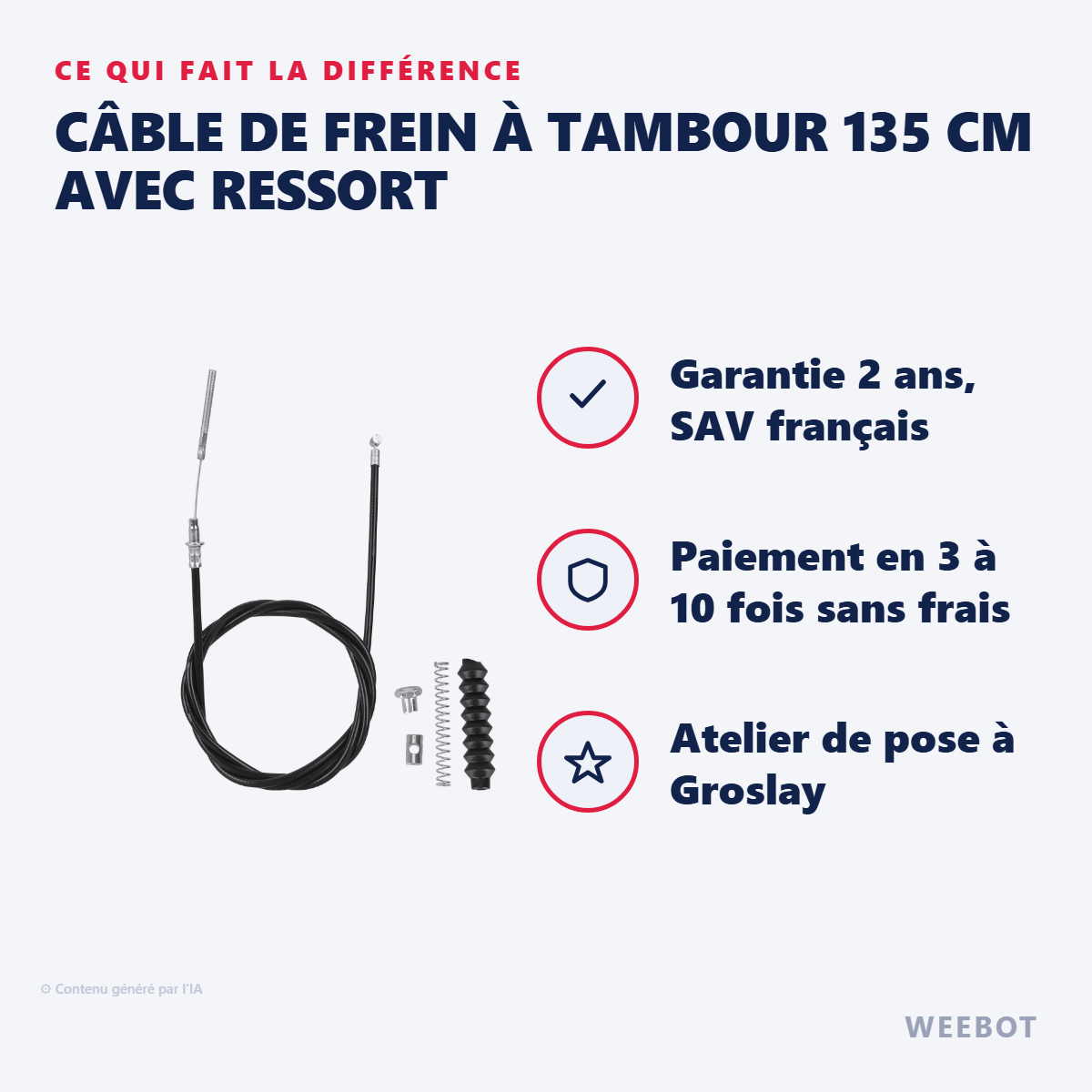 Câble de Frein à Tambour 135 cm avec Ressort : les points forts