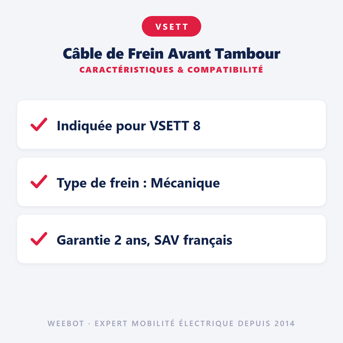 Câble de Frein Avant Tambour pour Trottinette Électrique Vsett 8 / Z8 Pro - Weebot
