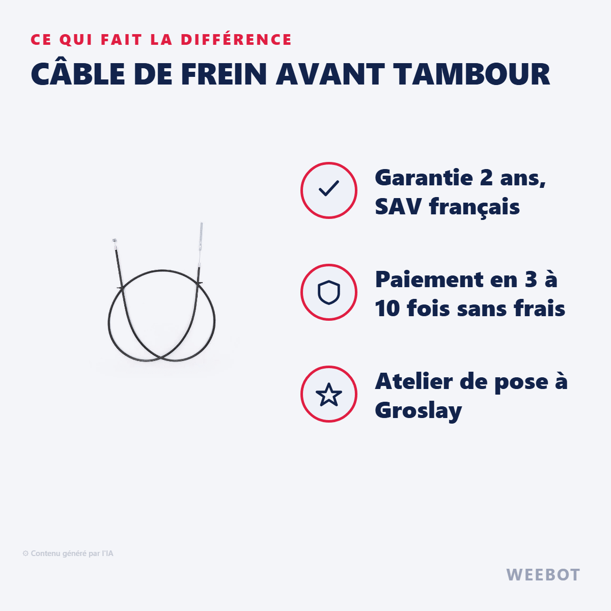 Câble de Frein Avant Tambour pour Trottinette Électrique Vsett 8 / Z8 Pro - Weebot