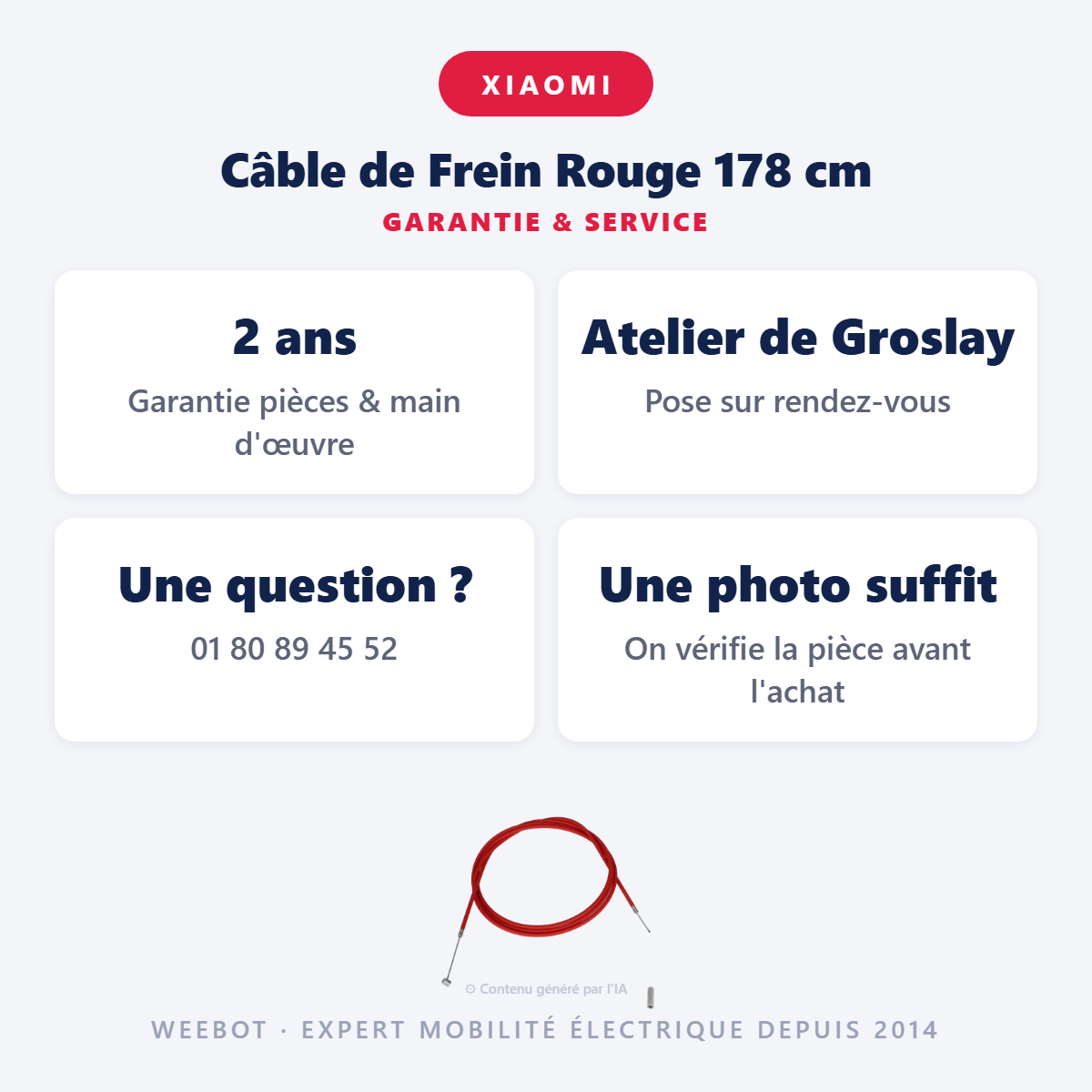 Câble de Frein Rouge 178 cm : garantie 2 ans et service après-vente
