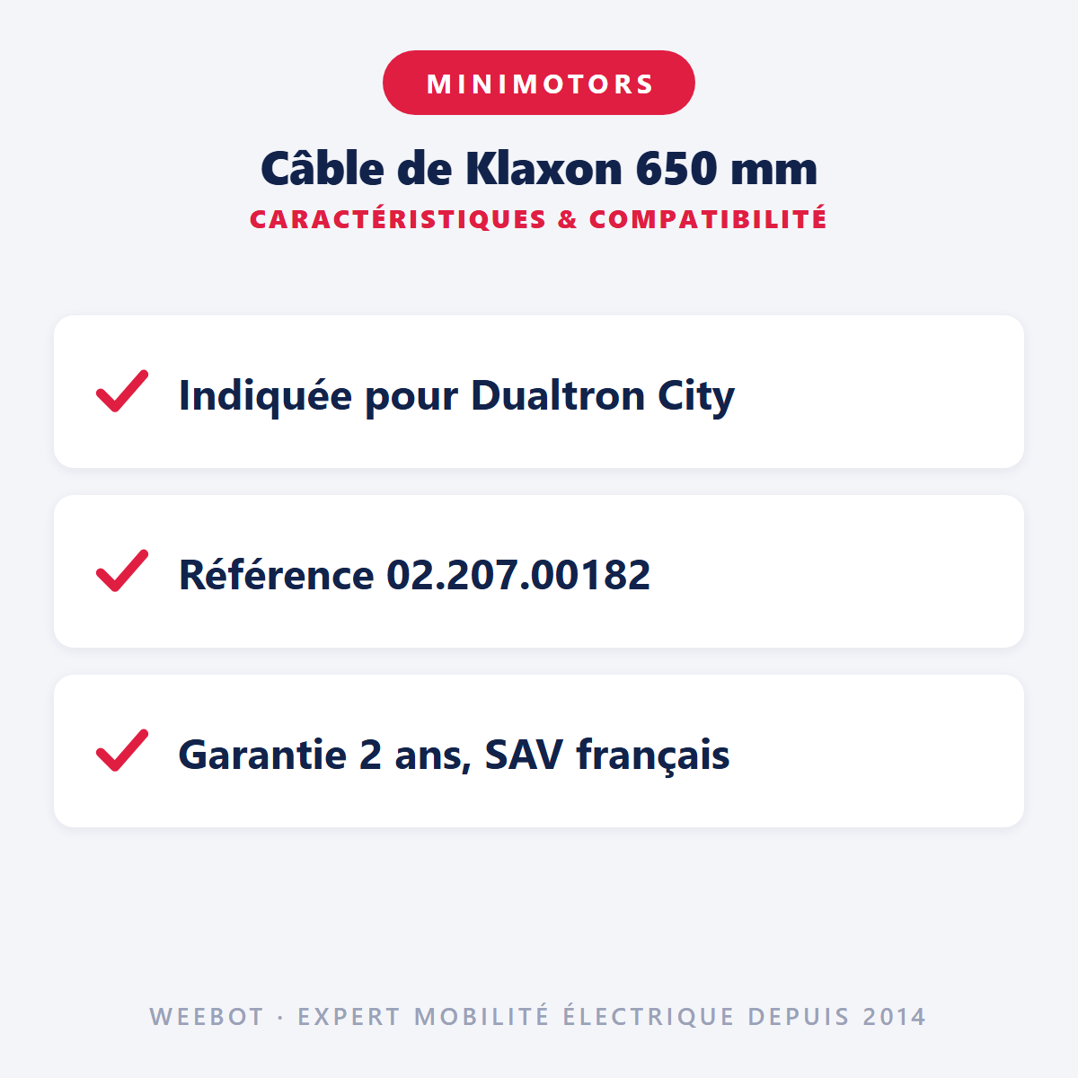 Câble de Klaxon 650 mm : caractéristiques et compatibilité