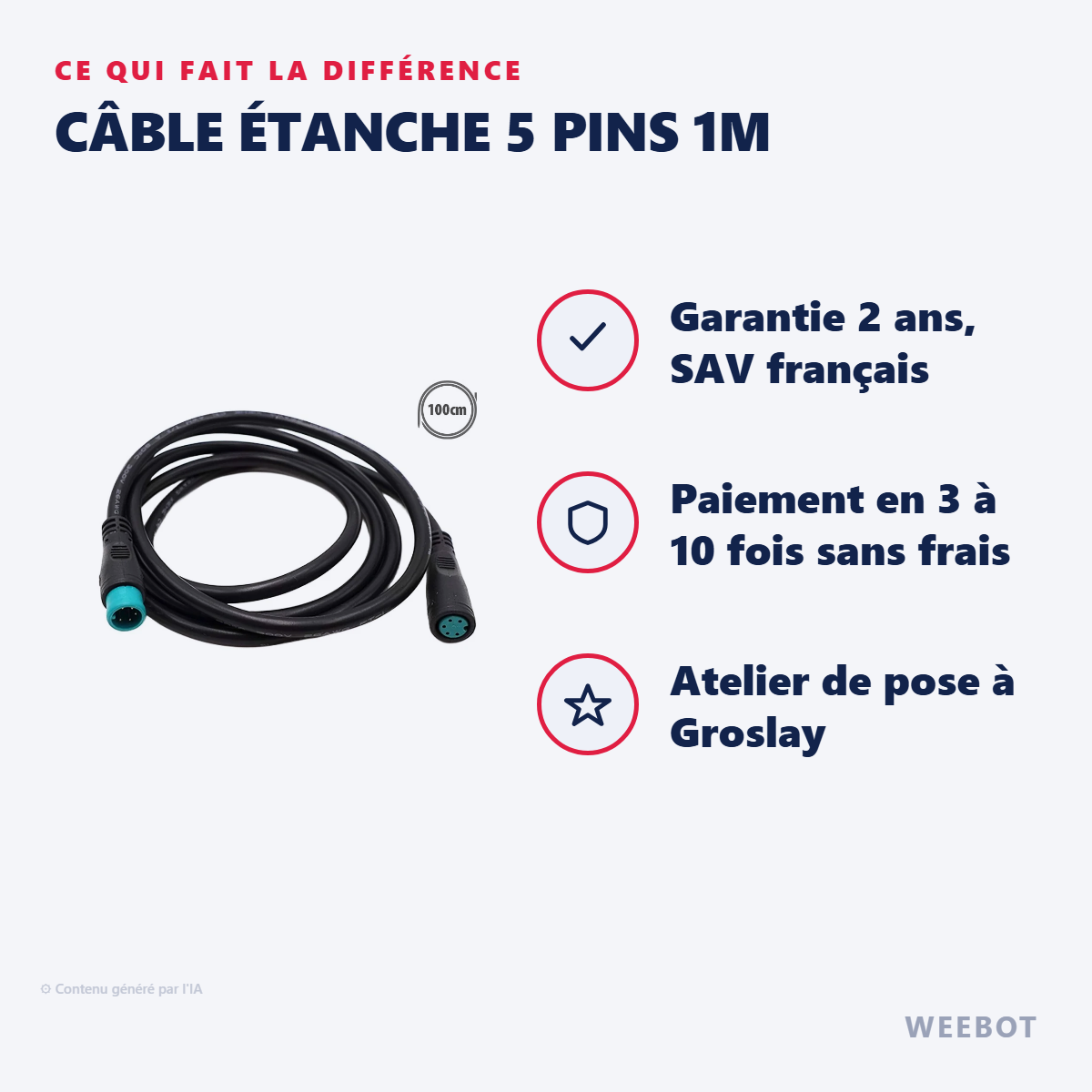 Câble Étanche 5 Pins 1m : les points forts