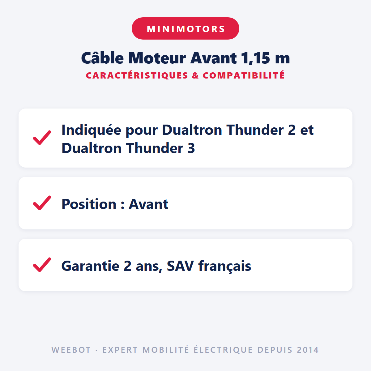 Câble Moteur Avant 1,15 m : caractéristiques et compatibilité