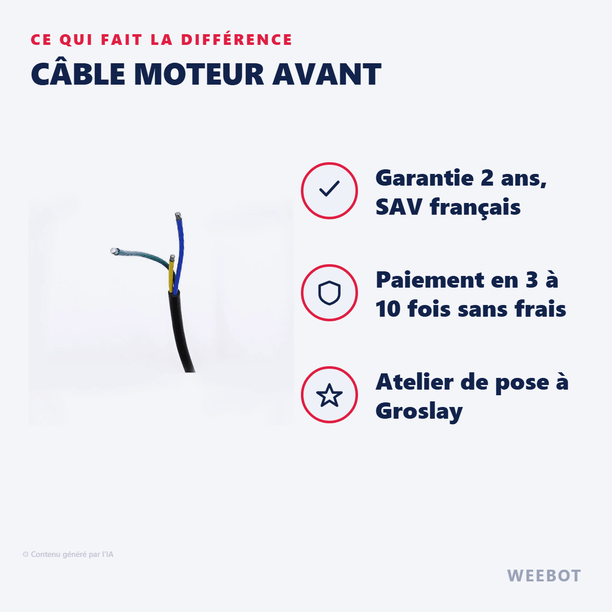 Câble Moteur Avant pour Trottinette Électrique Dualtron Storm - Weebot