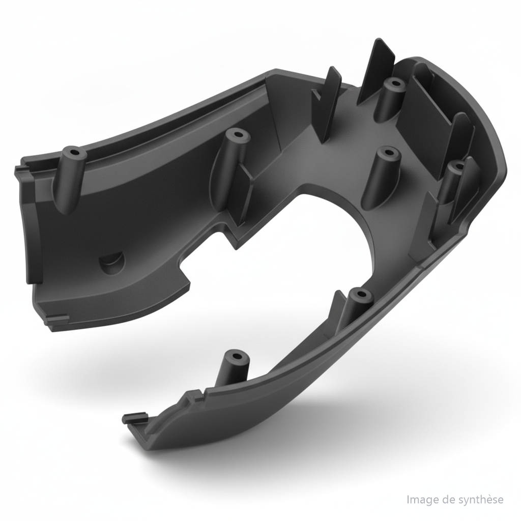 Dessin schématique de l'intérieur du cache inférieur de cale-pied arrière pour Dualtron Dolphin