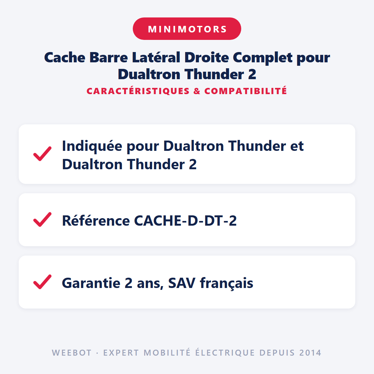 Cache Barre Latéral Droite Complet pour Dualtron Thunder 2 - Weebot