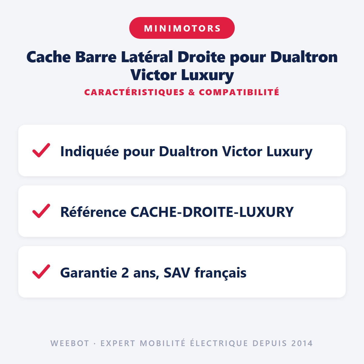 Cache Barre Latéral Droite pour Dualtron Victor Luxury : caractéristiques et compatibilité