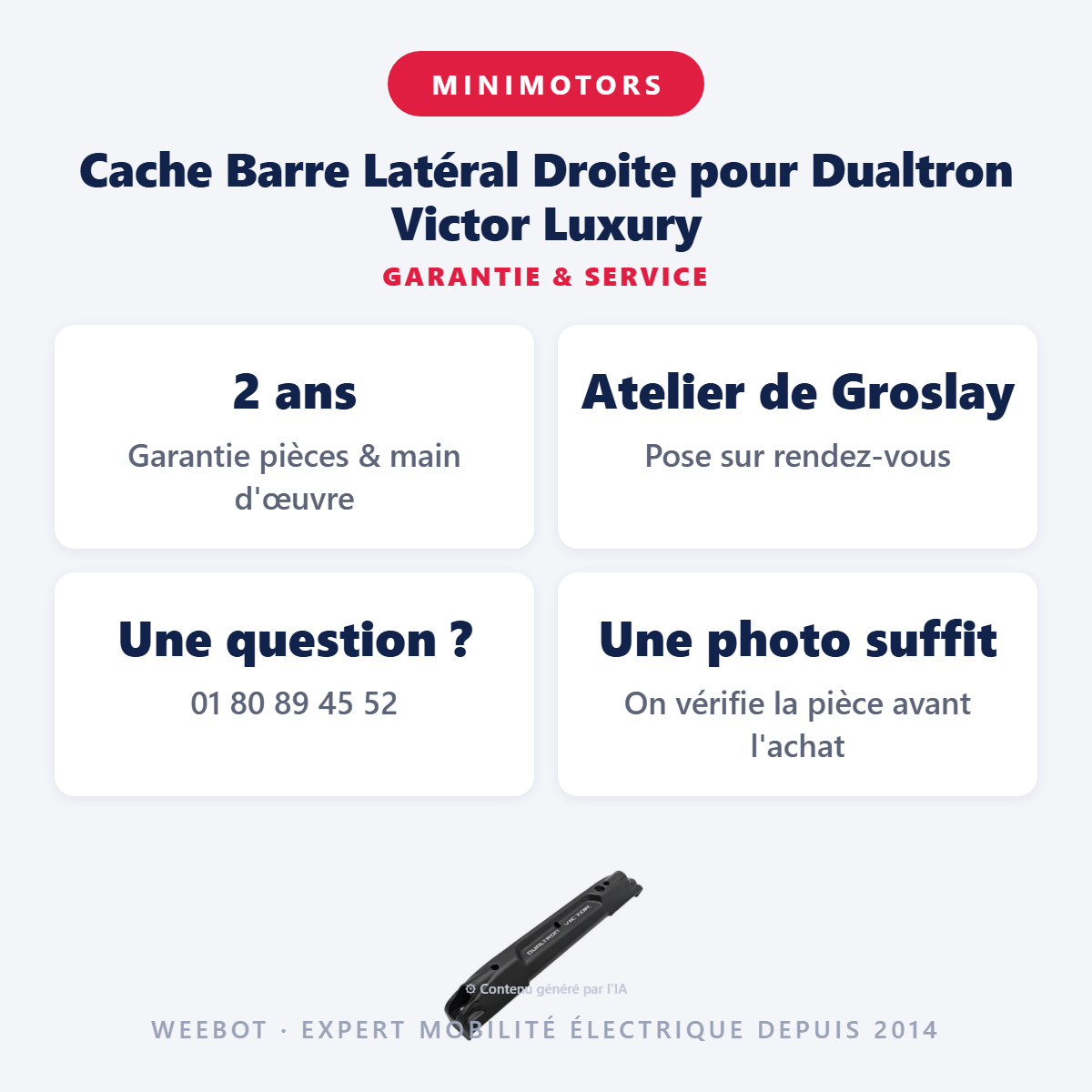 Cache Barre Latéral Droite pour Dualtron Victor Luxury : garantie 2 ans et service après-vente