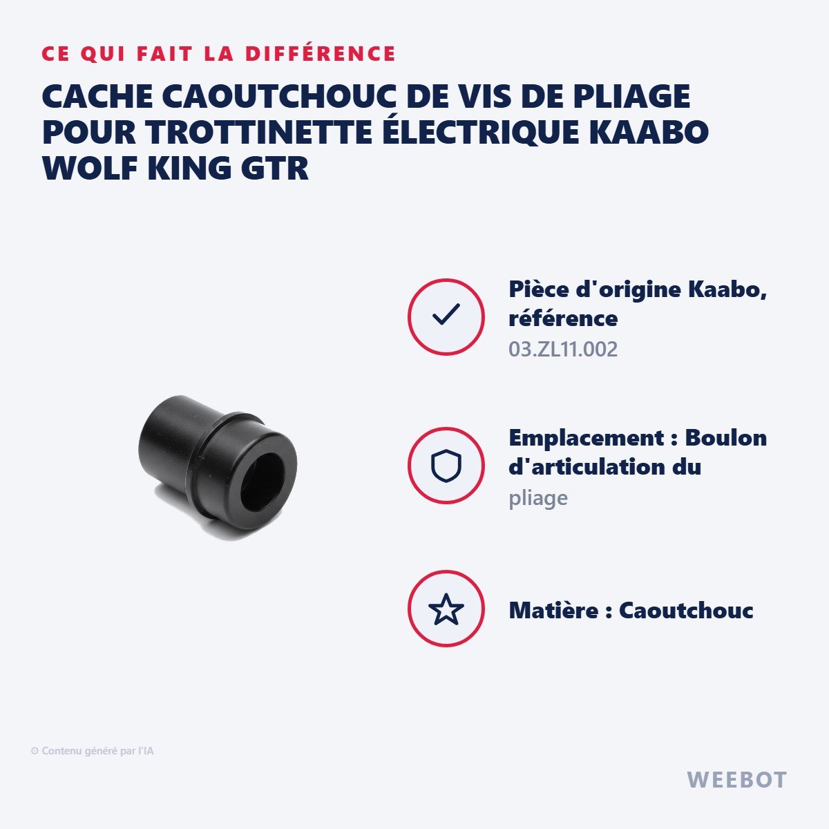 Cache Caoutchouc de Vis de Pliage pour Trottinette Électrique Kaabo Wolf King GTR - Weebot