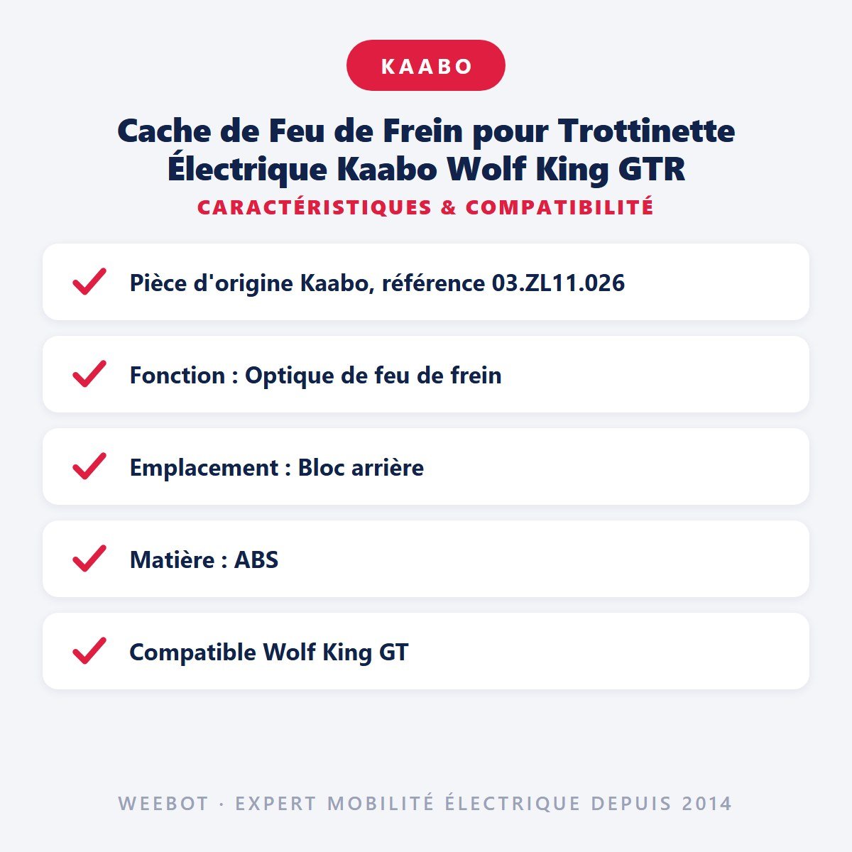 Cache de Feu de Frein pour Trottinette Électrique Kaabo Wolf King GTR - Weebot
