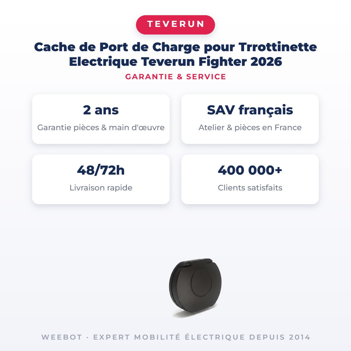 Cache de Port de Charge pour Trrottinette Electrique Teverun Fighter 2026 — garantie 2 ans pièces et main d'œuvre