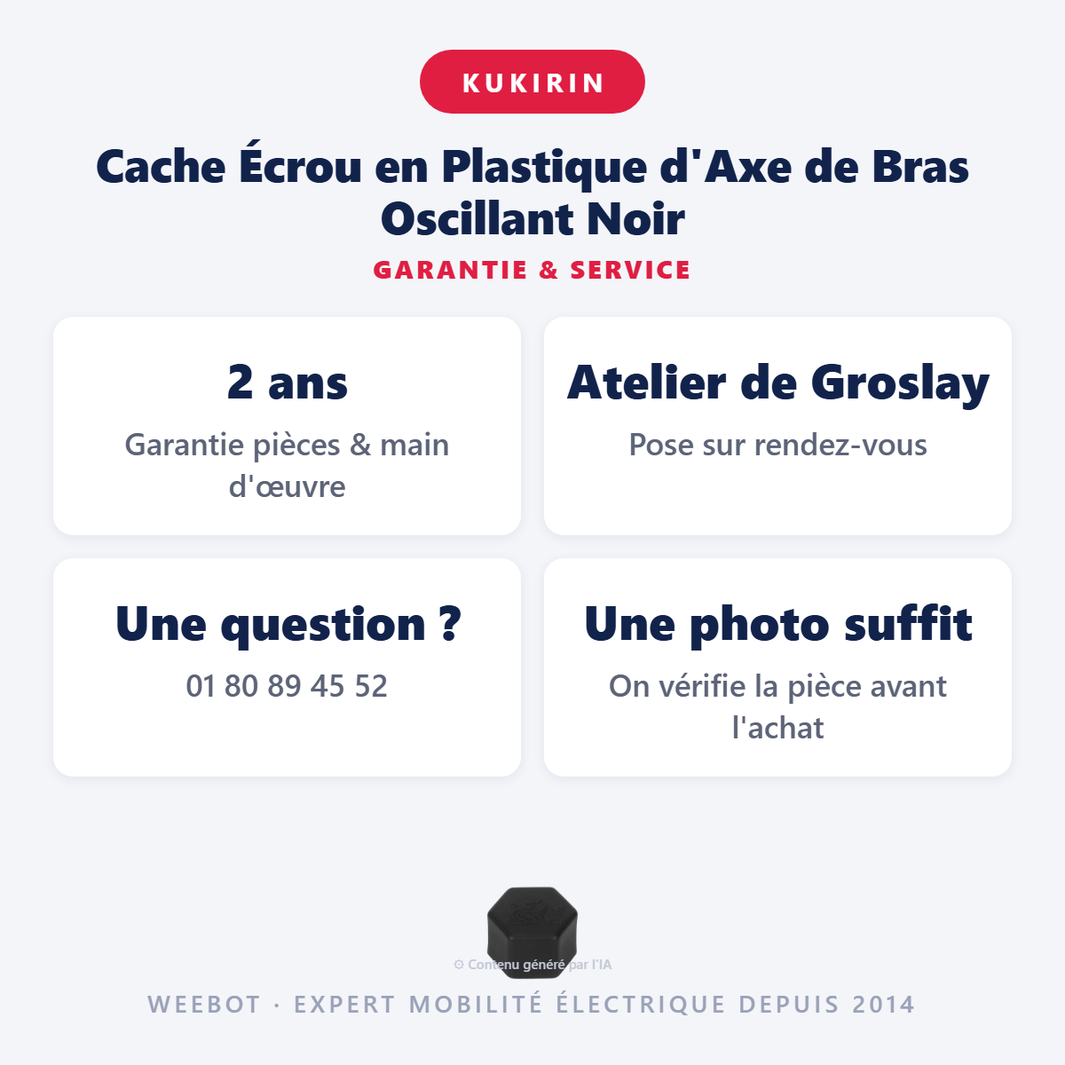 Cache Écrou en Plastique d'Axe de Bras Oscillant Noir : garantie 2 ans et service après-vente