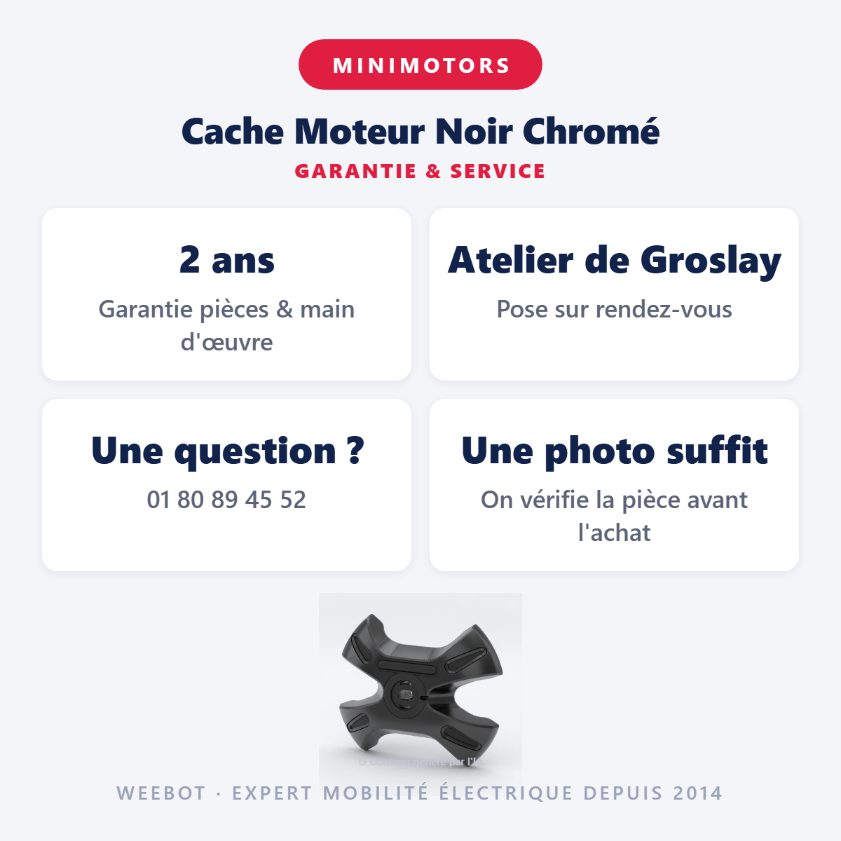Cache Moteur Noir Chromé : garantie 2 ans et service après-vente