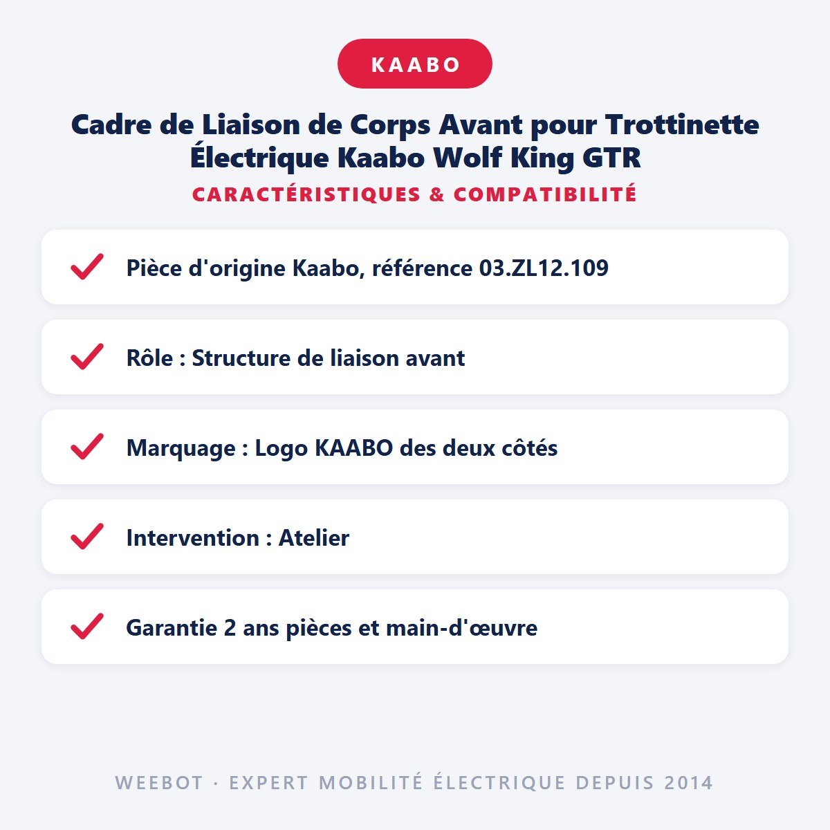 Cadre de Liaison de Corps Avant pour Trottinette Électrique Kaabo Wolf King GTR - Weebot