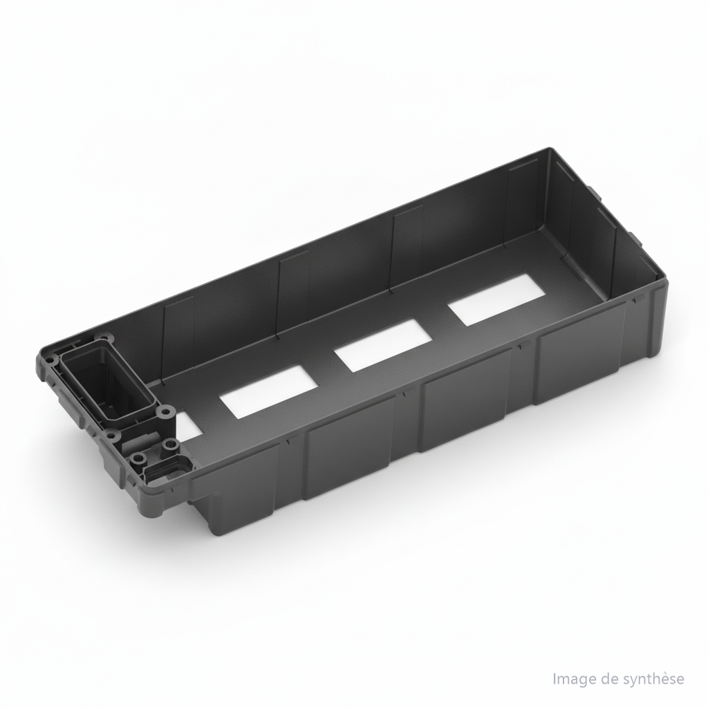 Dessin technique en perspective du capot inférieur de batterie en plastique pour Dualtron City