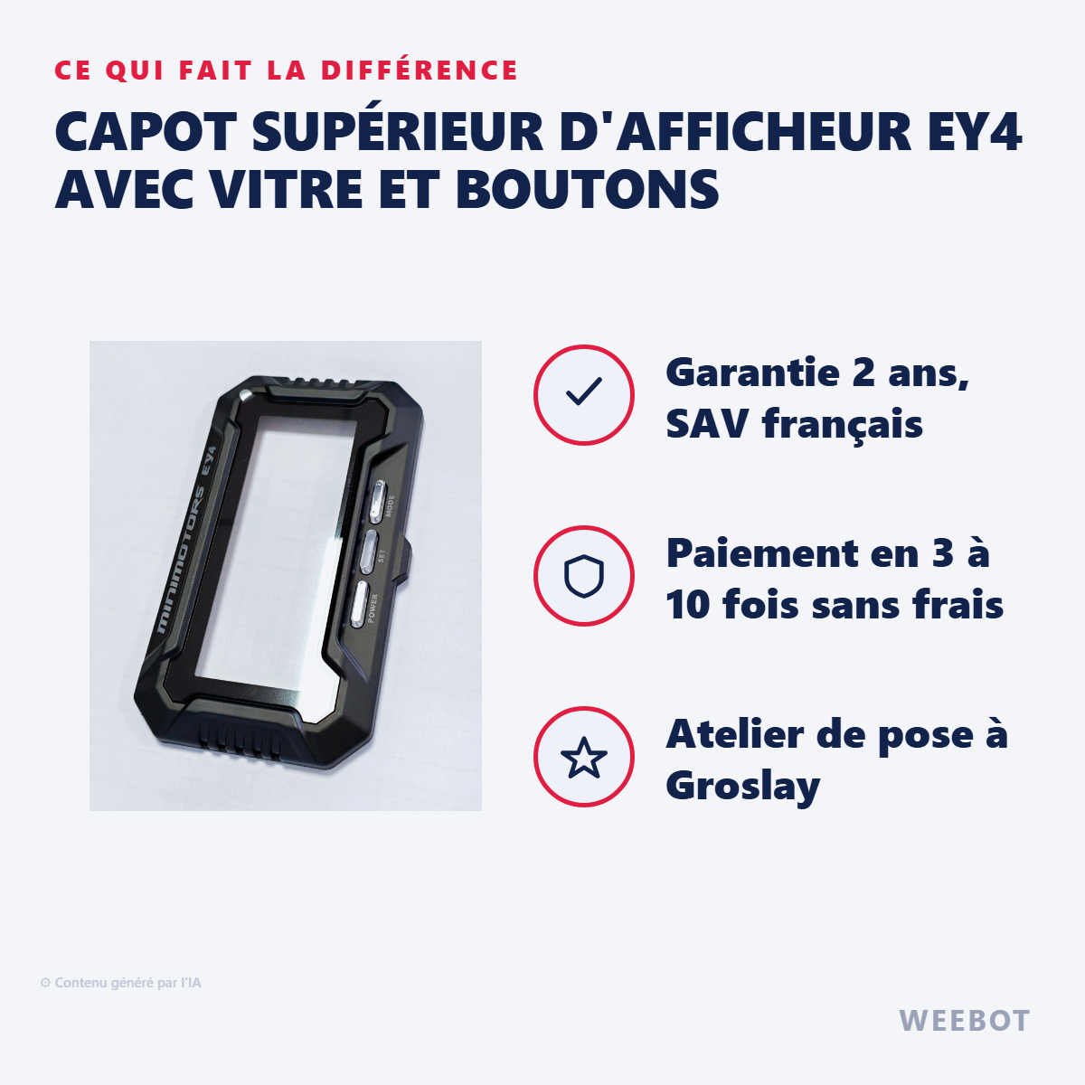 Capot Supérieur d'Afficheur EY4 avec Vitre et Boutons : les points forts