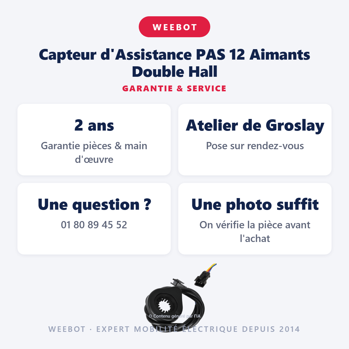 Capteur d'Assistance PAS 12 Aimants Double Hall : garantie 2 ans et service après-vente