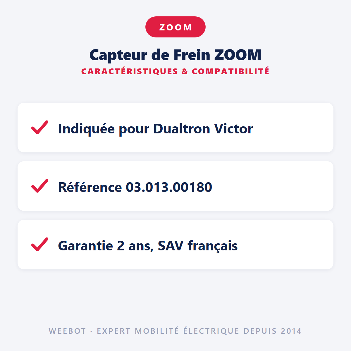 Capteur de Frein ZOOM : caractéristiques et compatibilité