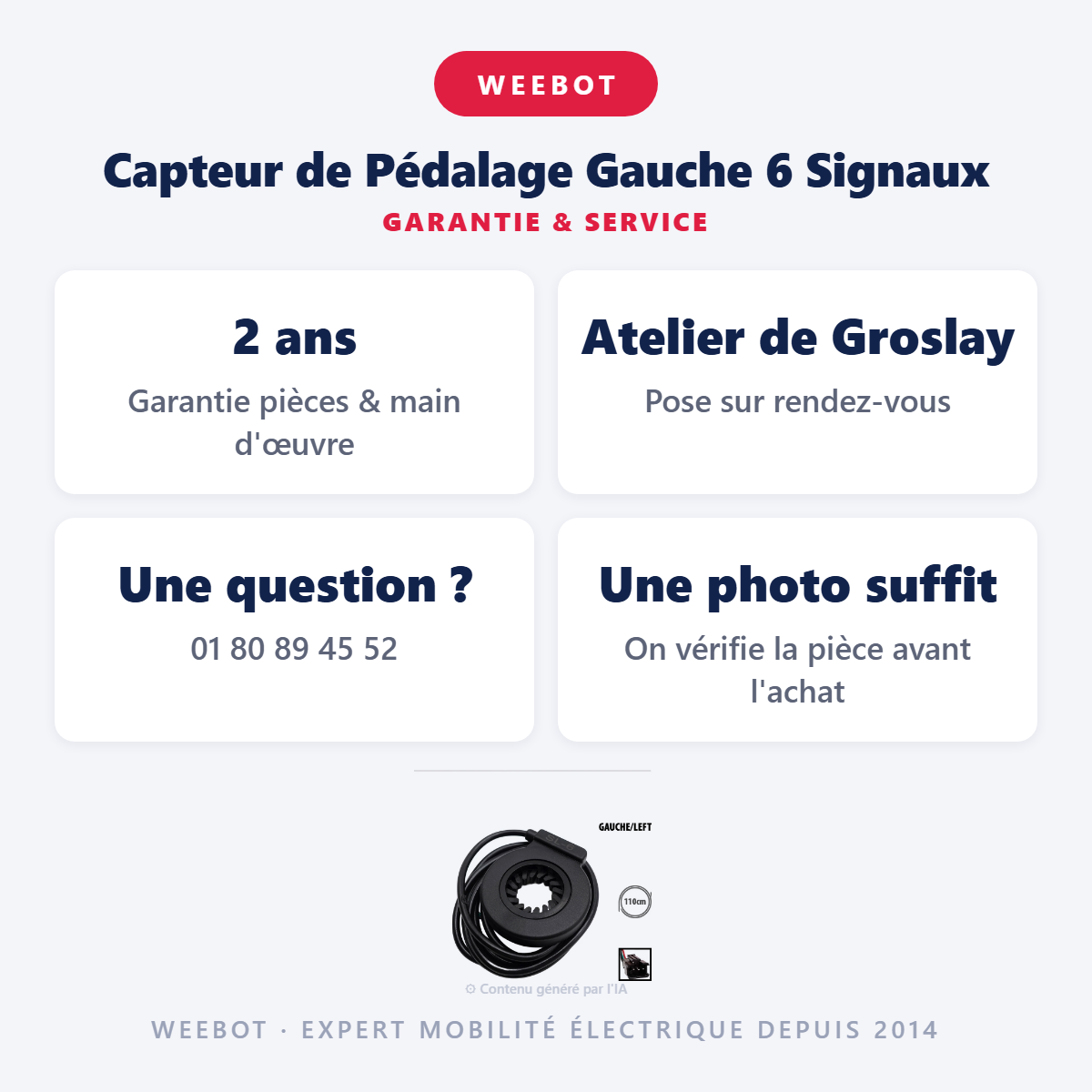 Capteur de Pédalage Gauche 6 Signaux : garantie 2 ans et service après-vente