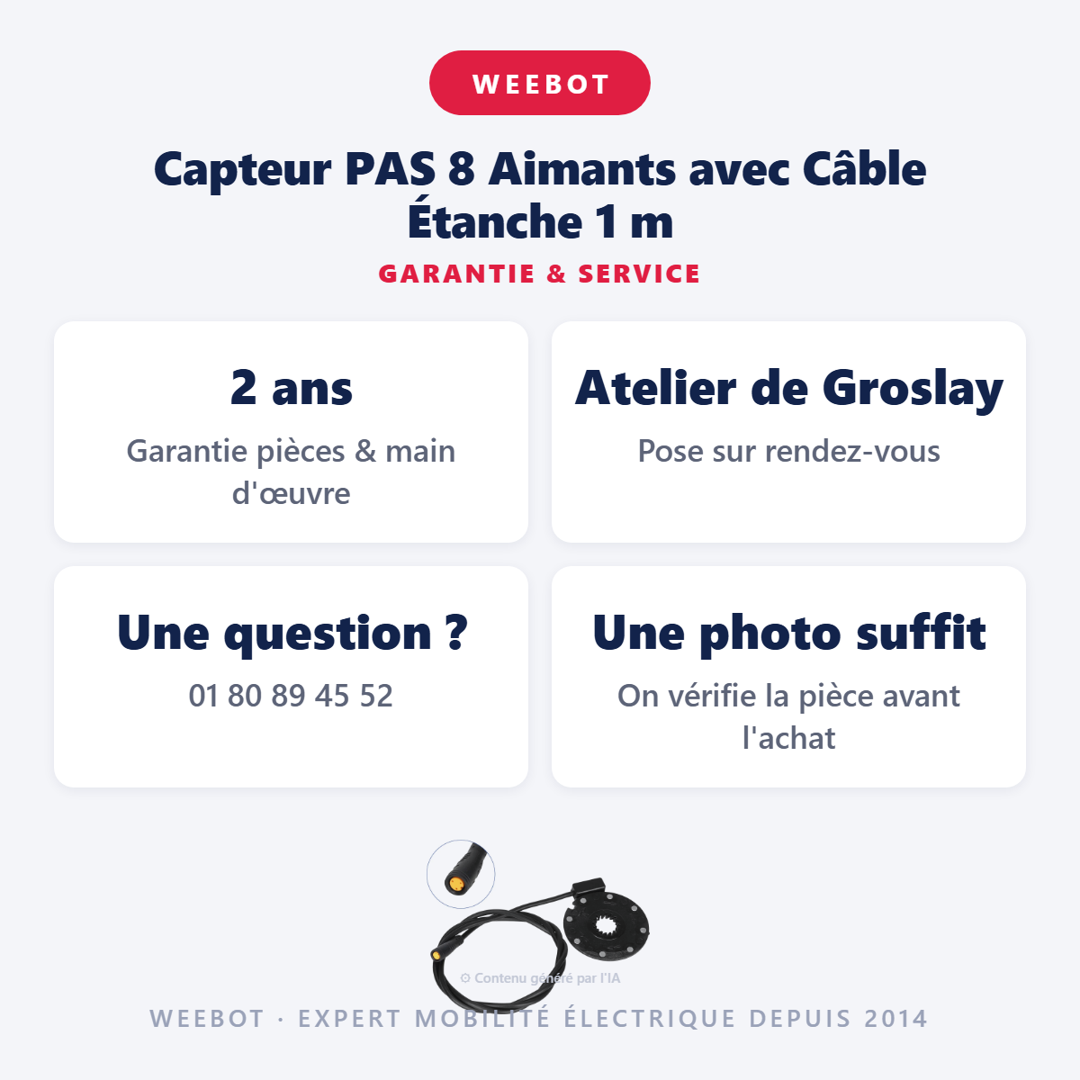 Capteur PAS 8 Aimants avec Câble Étanche 1 m : garantie 2 ans et service après-vente