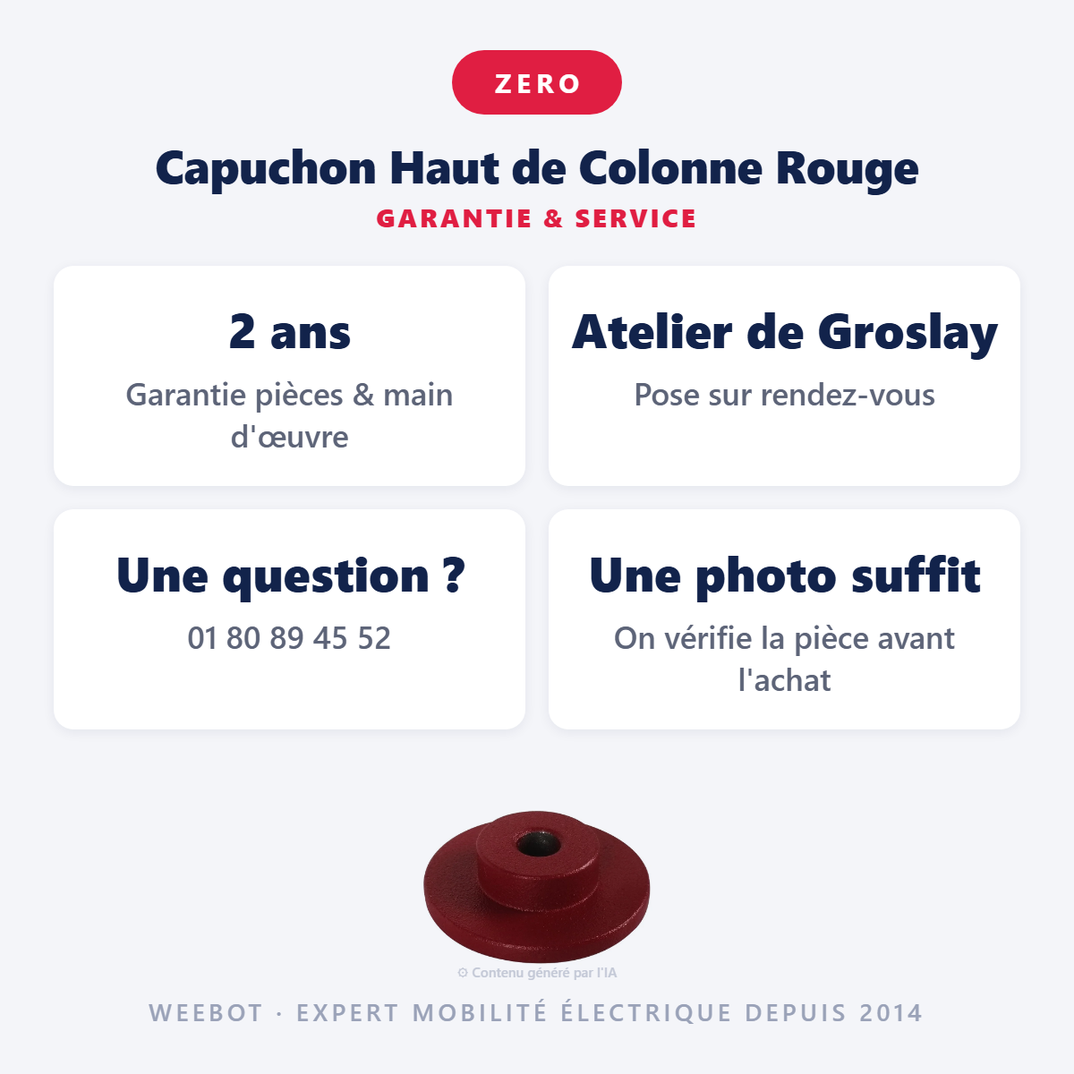 Capuchon Haut de Colonne Rouge : garantie 2 ans et service après-vente