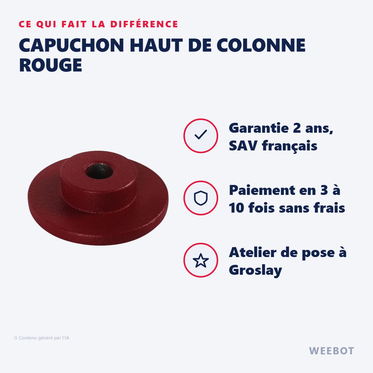 Capuchon Haut de Colonne Rouge : les points forts