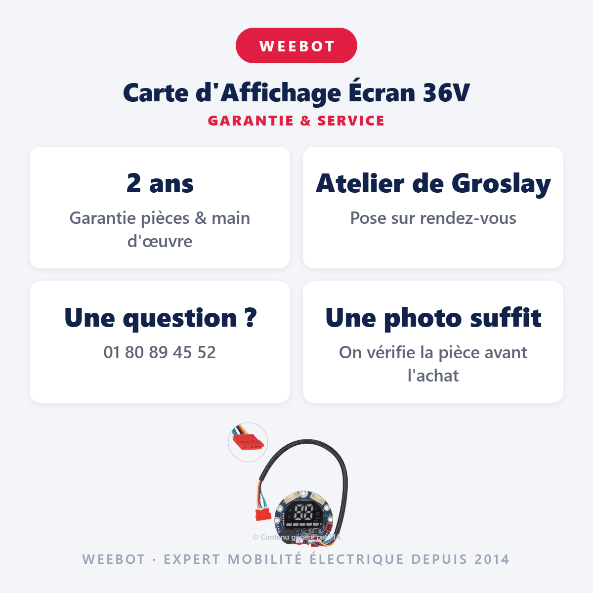 Carte d'Affichage Écran 36V : garantie 2 ans et service après-vente