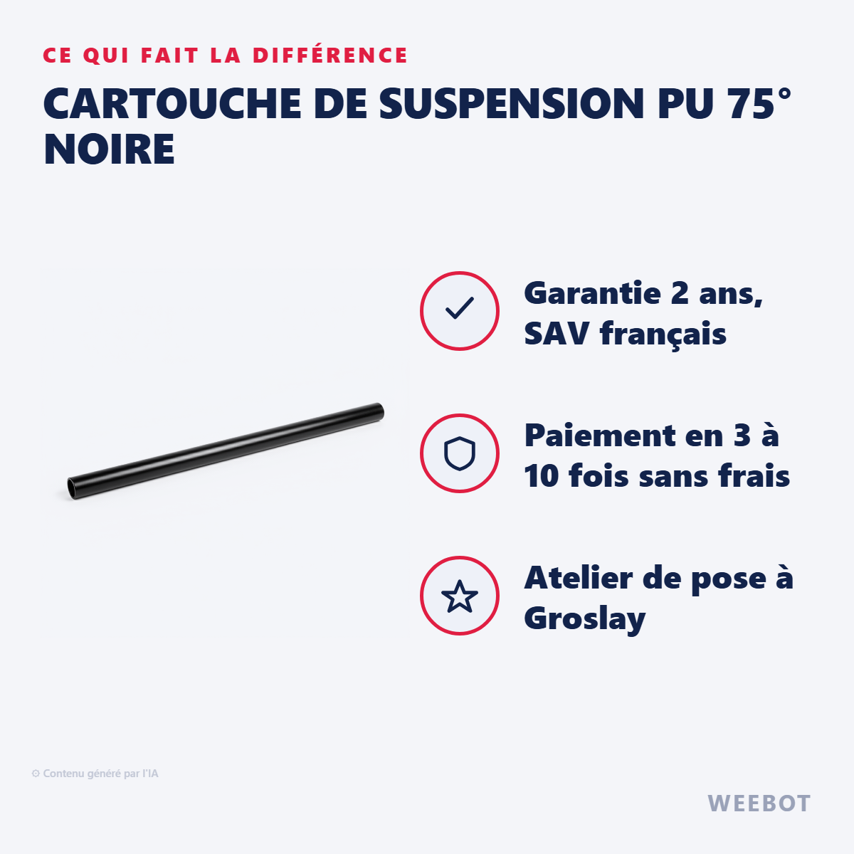 Cartouche de Suspension PU 75° Noire : les points forts