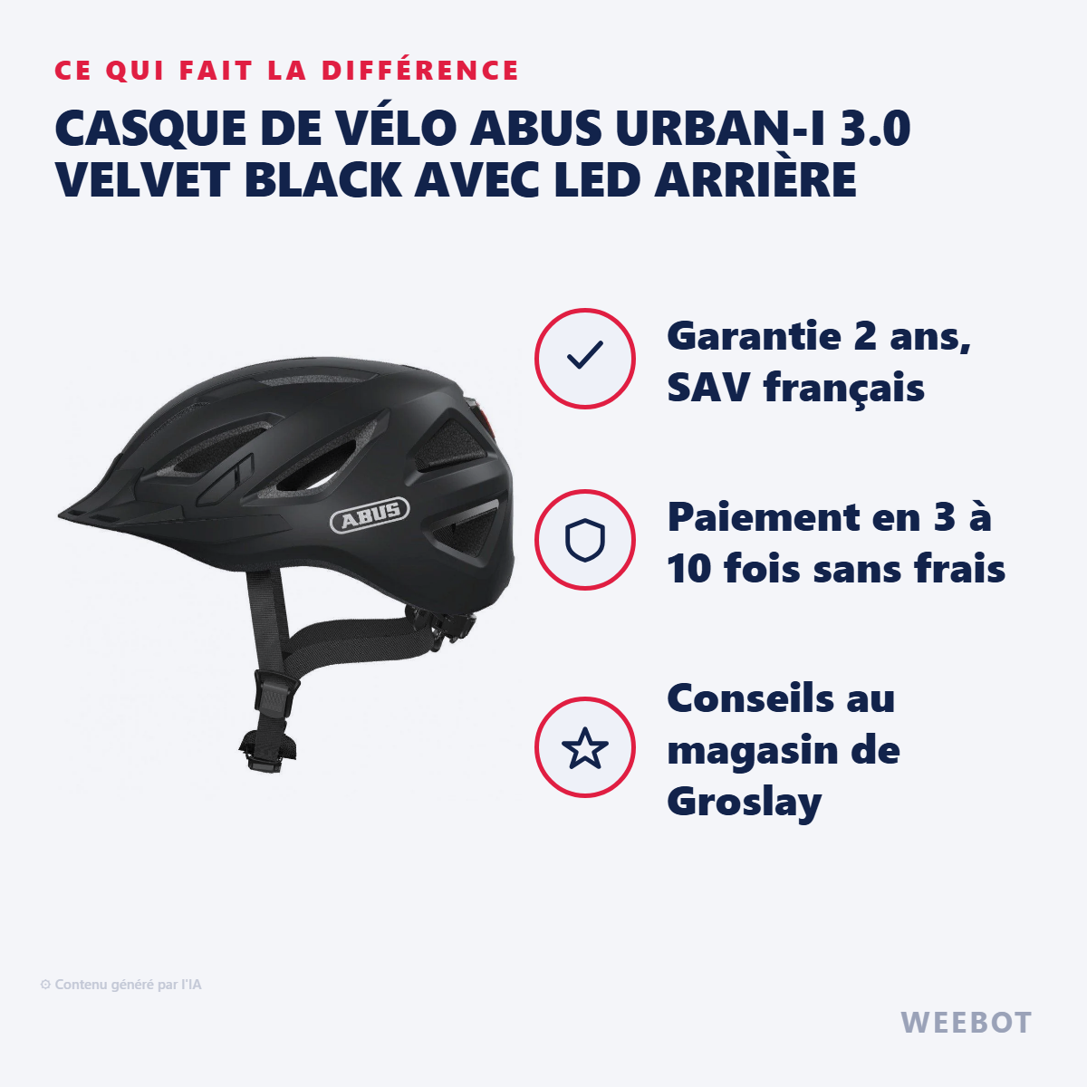 Casque de vélo ABUS URBAN-I 3.0 Velvet Black avec LED Arrière : les points forts