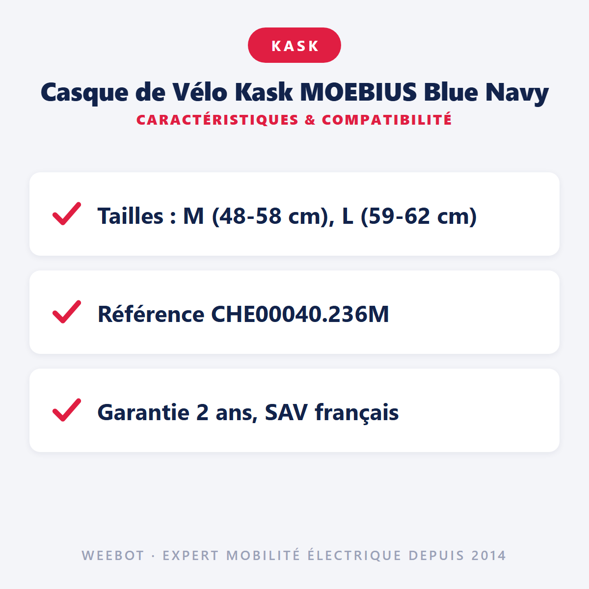 Casque de Vélo Kask MOEBIUS Blue Navy : caractéristiques et compatibilité