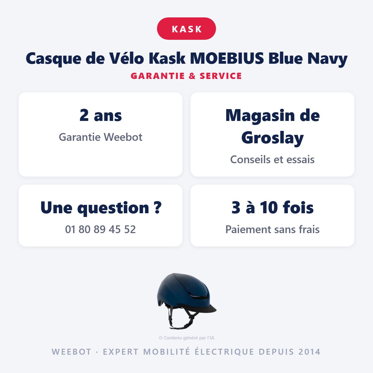 Casque de Vélo Kask MOEBIUS Blue Navy : garantie 2 ans et service après-vente