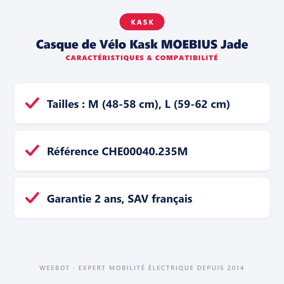 Casque de Vélo Kask MOEBIUS Jade : caractéristiques et compatibilité
