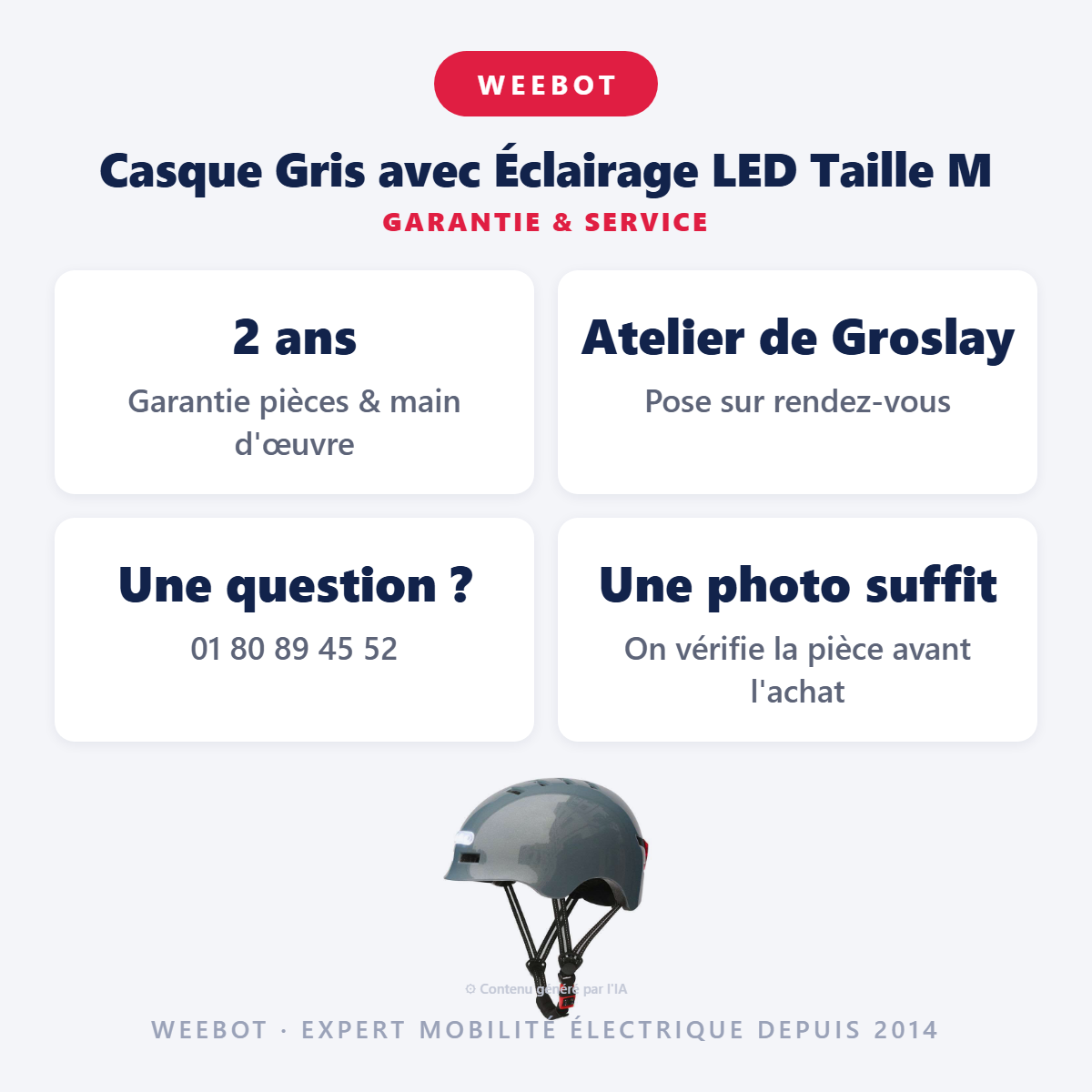 Casque Gris avec Éclairage LED Taille M : garantie 2 ans et service après-vente