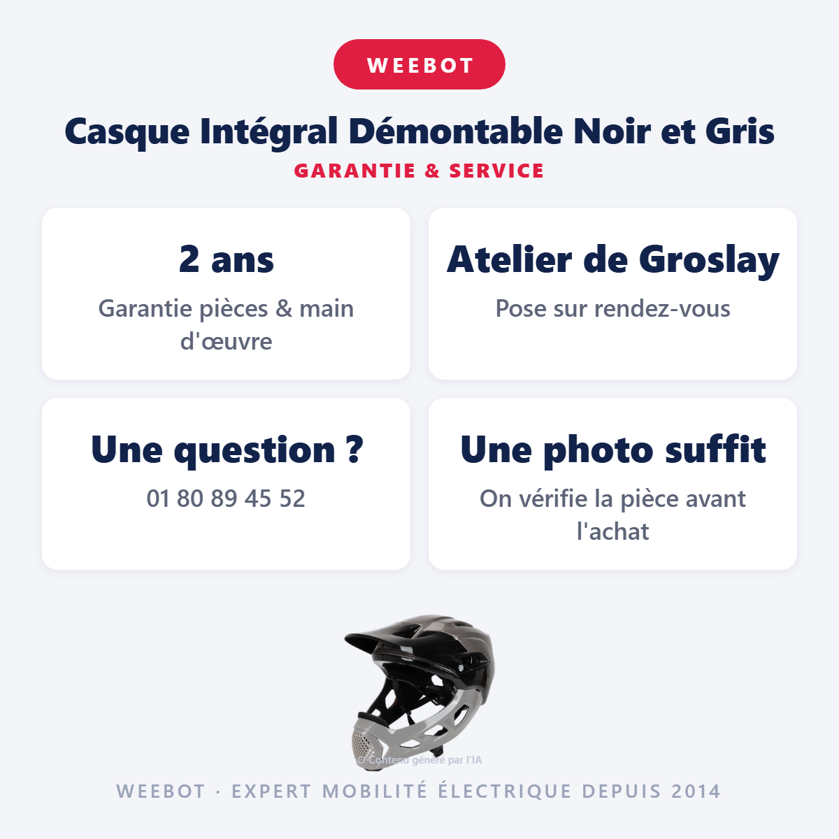 Casque Intégral Démontable Noir et Gris : garantie 2 ans et service après-vente